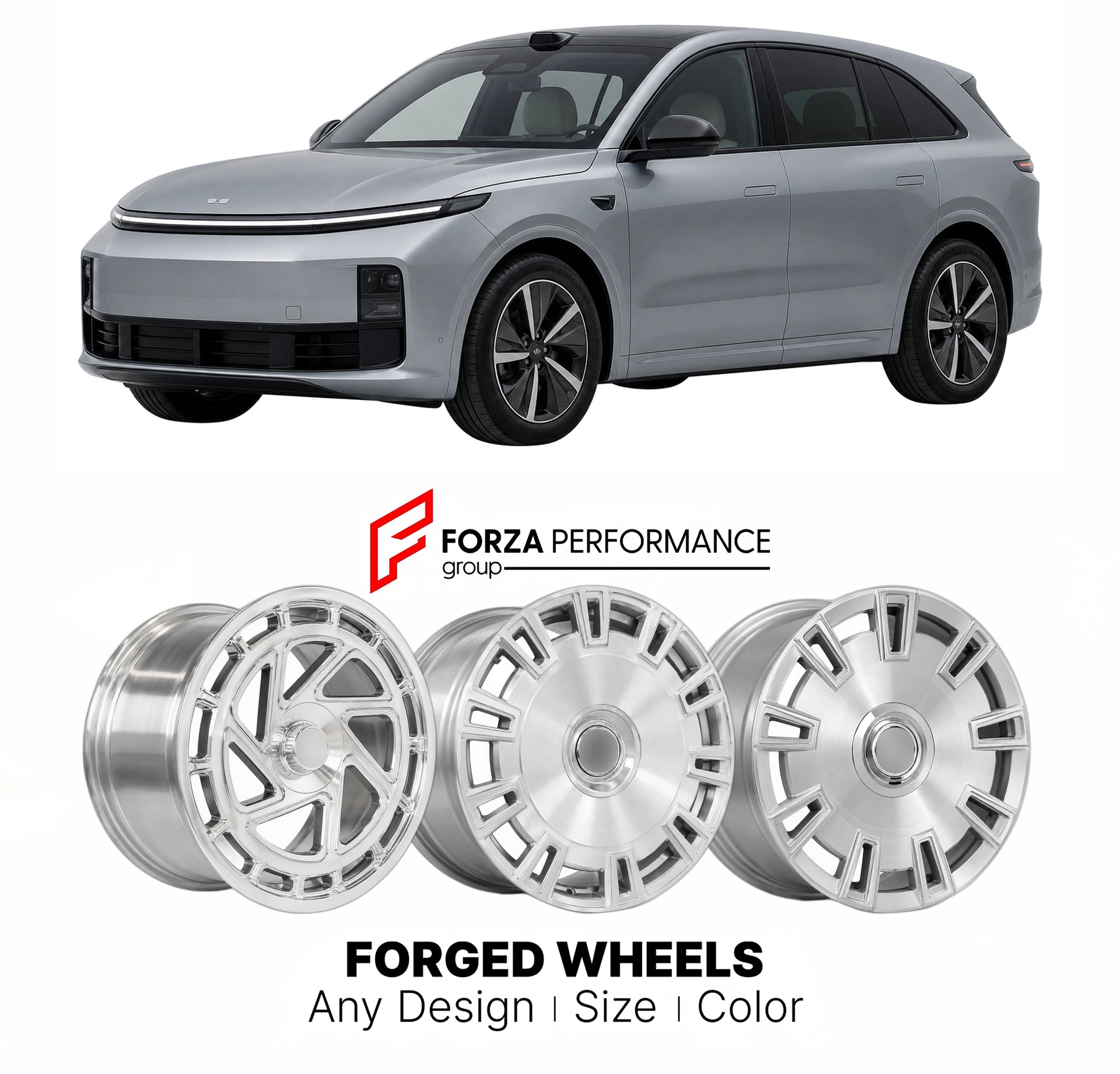 Custom forged wheels for Li Auto Li Xiang I6 2025+. Made-to-order monoblock, 2-piece and 3-piece wheels in custom sizes, offsets, colors and finishes with guaranteed vehicle fitment.

We manufacture premium quality forged wheels rims for Li Auto Li Xiang I6 2025+ in any design, size, color.

THIS WHEEL DESIGN CAN BE CUSTOM-MADE FOR YOUR CAR IN ANY SIZE AND COLOR OPTIONS
Available in monoblock, 2-piece, 3-piece, duoblock, beadlock
3D wheel renderings are provided according to the exact dimensions and specifi