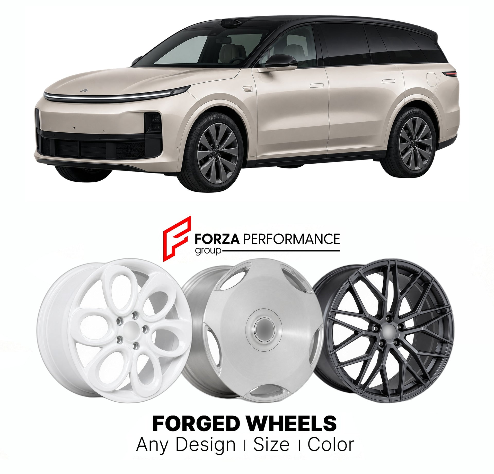 Custom forged wheels for Li Auto Li Xiang I8 2025+. Made-to-order monoblock, 2-piece and 3-piece wheels in custom sizes, offsets, colors and finishes with guaranteed vehicle fitment.

We manufacture premium quality forged wheels rims for Li Auto Li Xiang I8 2025+ in any design, size, color.

THIS WHEEL DESIGN CAN BE CUSTOM-MADE FOR YOUR CAR IN ANY SIZE AND COLOR OPTIONS
Available in monoblock, 2-piece, 3-piece, duoblock, beadlock
3D wheel renderings are provided according to the exact dimensions and specifi