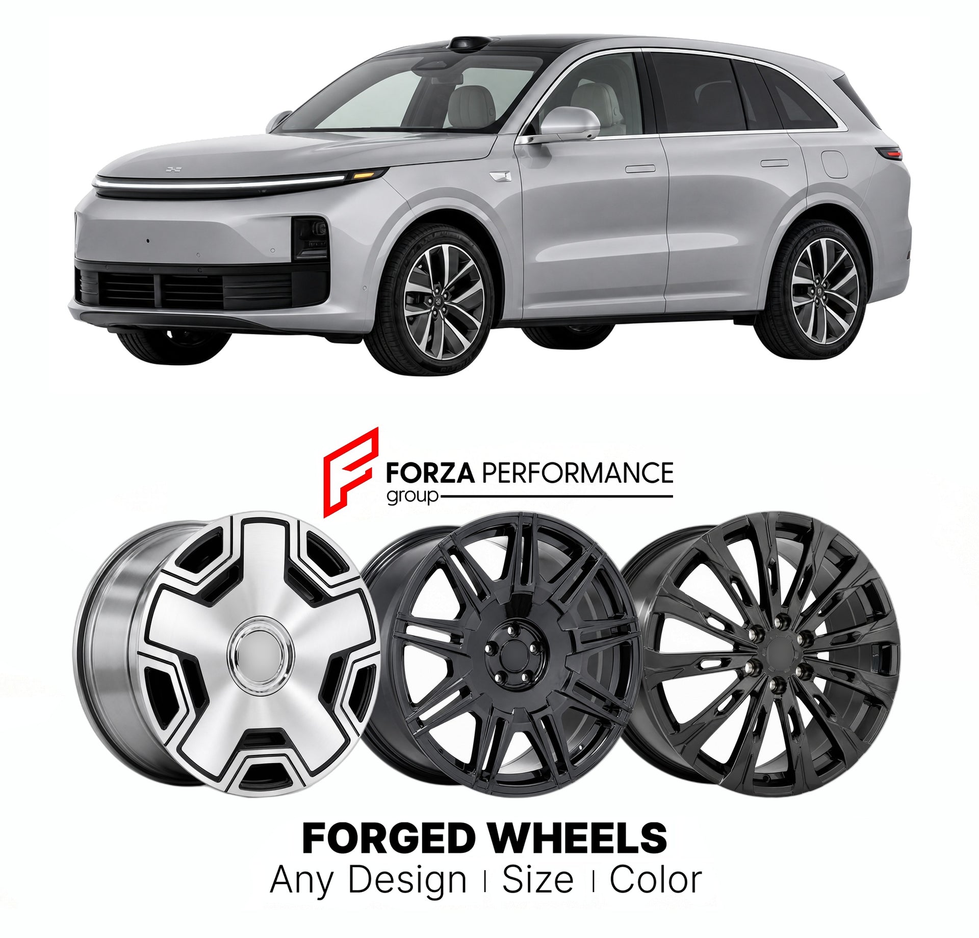 Custom forged wheels for Li Auto Li Xiang L6 2024+. Made-to-order monoblock, 2-piece and 3-piece wheels in custom sizes, offsets, colors and finishes with guaranteed vehicle fitment.

We manufacture premium quality forged wheels rims for Li Auto Li Xiang L6 2024+ in any design, size, color.

THIS WHEEL DESIGN CAN BE CUSTOM-MADE FOR YOUR CAR IN ANY SIZE AND COLOR OPTIONS
Available in monoblock, 2-piece, 3-piece, duoblock, beadlock
3D wheel renderings are provided according to the exact dimensions and specifi