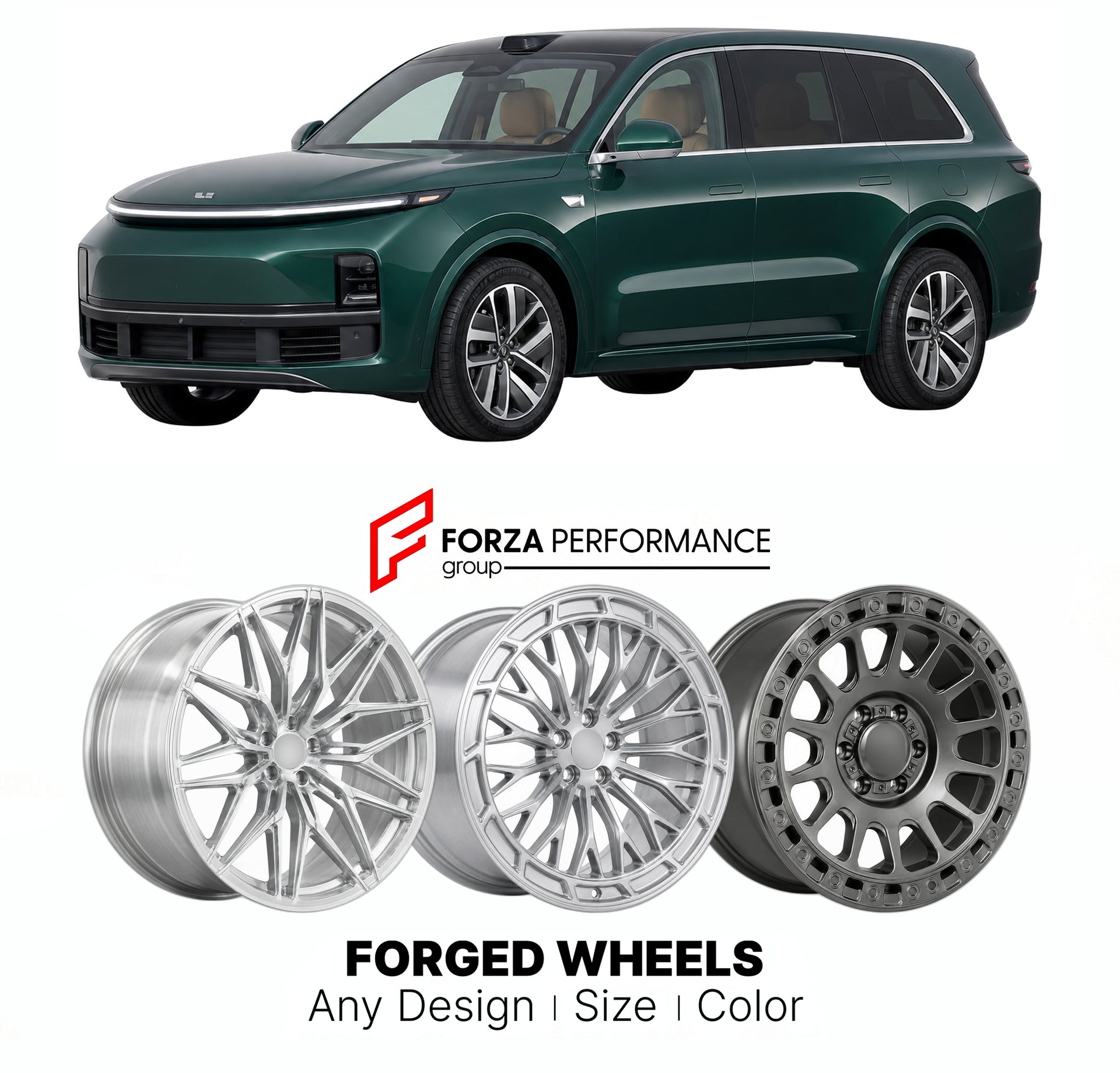 Custom forged wheels for Li Auto Li Xiang L9 2022+. Made-to-order monoblock, 2-piece and 3-piece wheels in custom sizes, offsets, colors and finishes with guaranteed vehicle fitment.

We manufacture premium quality forged wheels rims for Li Auto Li Xiang L9 2022+ in any design, size, color.

THIS WHEEL DESIGN CAN BE CUSTOM-MADE FOR YOUR CAR IN ANY SIZE AND COLOR OPTIONS
Available in monoblock, 2-piece, 3-piece, duoblock, beadlock
3D wheel renderings are provided according to the exact dimensions and specifi