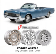 CUSTOM CLASSIC VINTAGE RESTOMOD RETRO OLD SCHOOL FORGED WHEELS RIMS for LINCOLN CONTINENTAL 1961 - 1969
Custom forged wheels for classic American muscle cars. Ideal for restomod builds, vintage restorations, and show cars. Deep dish and retro styling available.

We manufacture premium quality forged wheels rims for Lincoln Continental 1961 - 1969 in any design, size, color.

THIS WHEEL DESIGN CAN BE CUSTOM-MADE FOR YOUR CAR IN ANY SIZE AND COLOR OPTIONS
Available in monoblock, 2-piece, 3-piece, duoblock, be