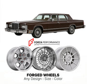 CUSTOM CLASSIC VINTAGE RESTOMOD RETRO OLD SCHOOL FORGED WHEELS RIMS for LINCOLN CONTINENTAL 1980 - 1980
Custom forged wheels for classic American muscle cars. Ideal for restomod builds, vintage restorations, and show cars. Deep dish and retro styling available.

We manufacture premium quality forged wheels rims for Lincoln Continental 1980 - 1980 in any design, size, color.

THIS WHEEL DESIGN CAN BE CUSTOM-MADE FOR YOUR CAR IN ANY SIZE AND COLOR OPTIONS
Available in monoblock, 2-piece, 3-piece, duoblock, be