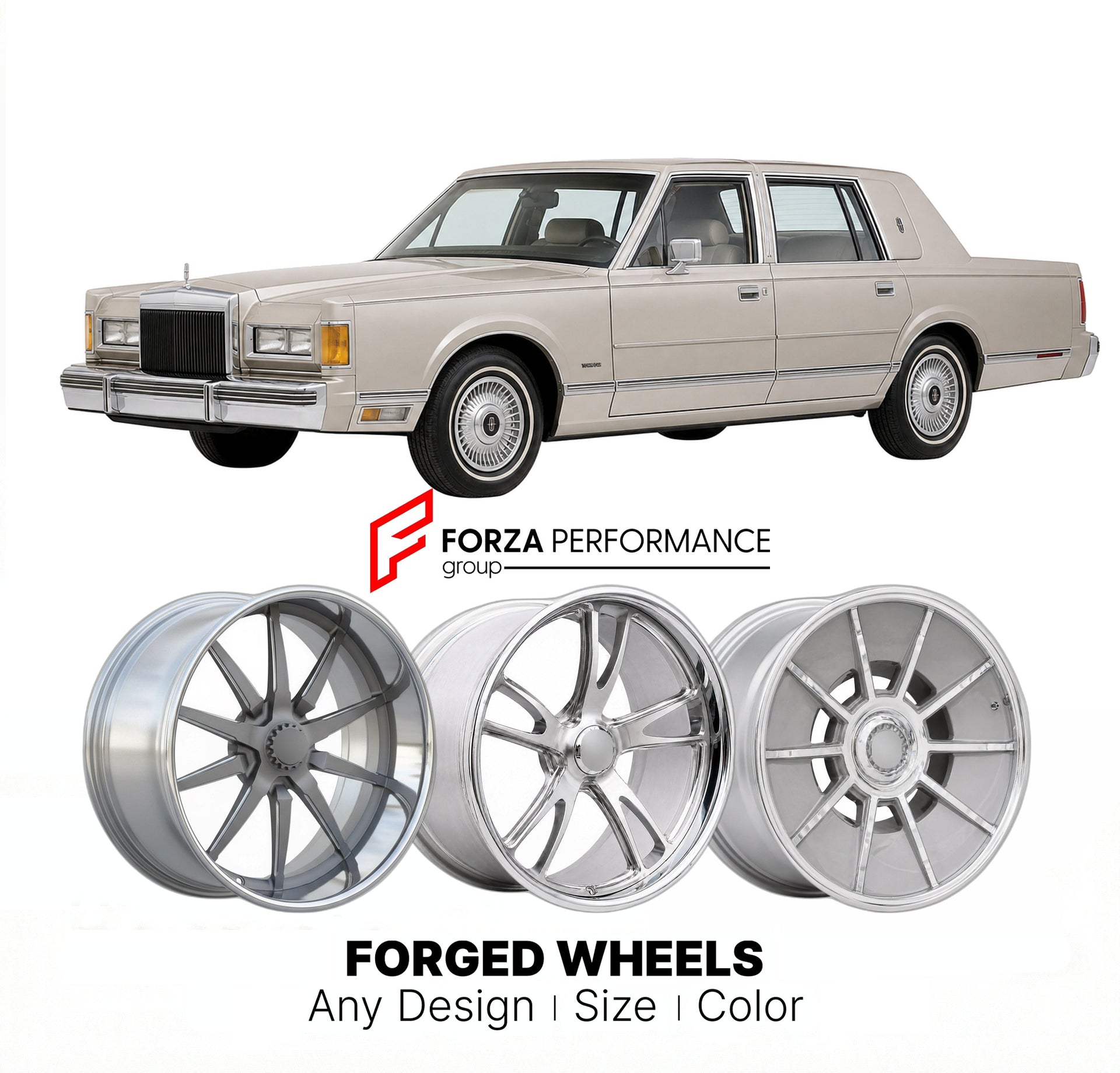 CUSTOM CLASSIC VINTAGE RESTOMOD RETRO OLD SCHOOL FORGED WHEELS RIMS for LINCOLN CONTINENTAL 1988 - 1990
Custom forged wheels for classic American muscle cars. Ideal for restomod builds, vintage restorations, and show cars. Deep dish and retro styling available.

We manufacture premium quality forged wheels rims for Lincoln Continental 1988 - 1990 in any design, size, color.

THIS WHEEL DESIGN CAN BE CUSTOM-MADE FOR YOUR CAR IN ANY SIZE AND COLOR OPTIONS
Available in monoblock, 2-piece, 3-piece, duoblock, be