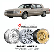 FORGED WHEELS RIMS for LINCOLN CONTINENTAL SPINNAKER EDITION 1990 - 2002

Custom forged wheels for Lincoln Continental Spinnaker Edition 1990 - 2002. Made-to-order monoblock, 2-piece and 3-piece rims in custom sizes, offsets, colors and finishes with guaranteed fitment.

We manufacture premium quality forged wheels rims for Lincoln Continental Spinnaker Edition 1990 - 2002 in any design, size, color.

THIS WHEEL DESIGN CAN BE CUSTOM-MADE FOR YOUR CAR IN ANY SIZE AND COLOR OPTIONS
Available in monoblock, 2-p