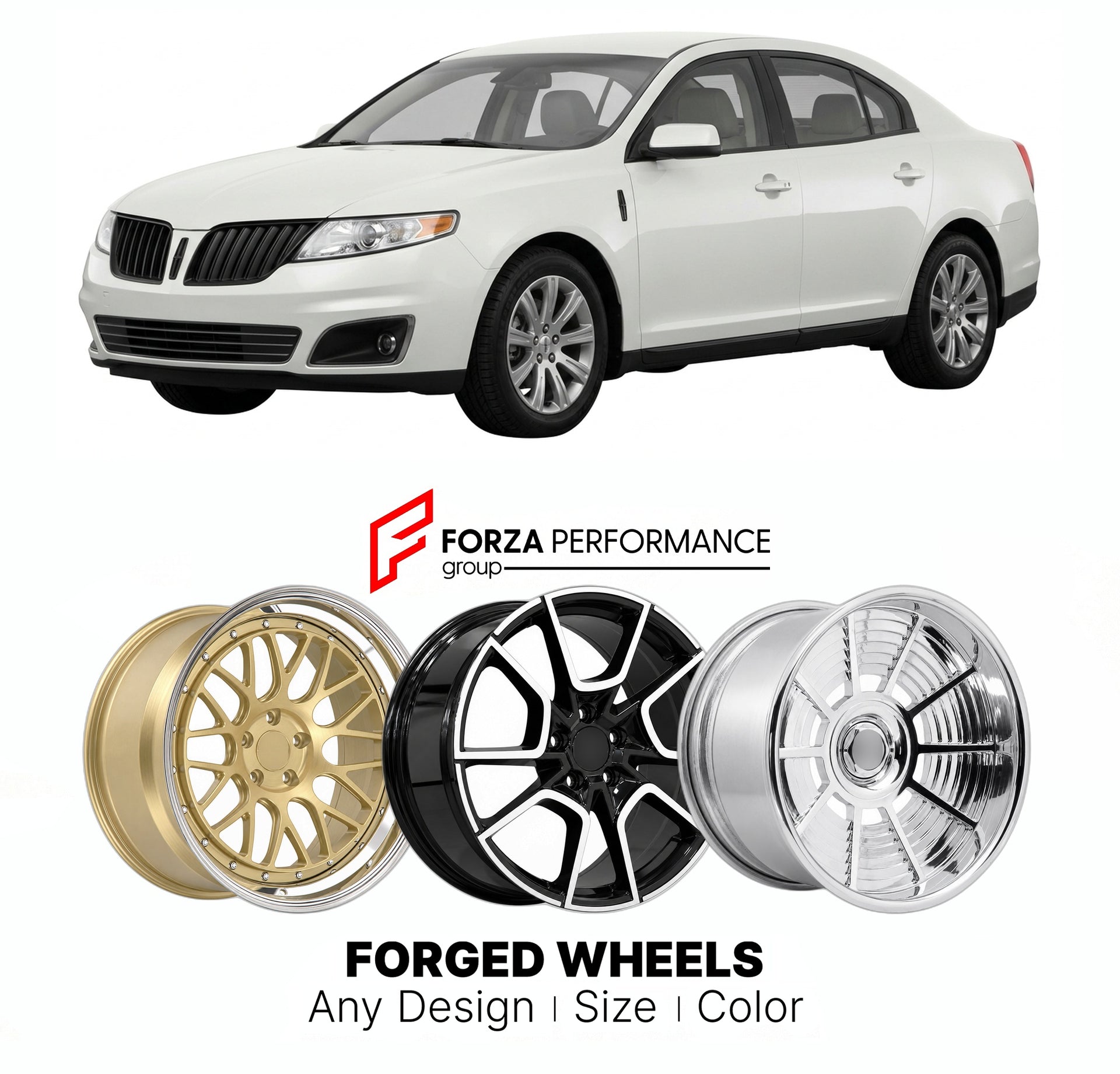 FORGED WHEELS RIMS for LINCOLN MKS 2009 - 2016

Custom forged wheels for Lincoln MKS 2009 - 2016. Made-to-order monoblock, 2-piece and 3-piece rims in custom sizes, offsets, colors and finishes with guaranteed fitment.

We manufacture premium quality forged wheels rims for Lincoln MKS 2009 - 2016 in any design, size, color.

THIS WHEEL DESIGN CAN BE CUSTOM-MADE FOR YOUR CAR IN ANY SIZE AND COLOR OPTIONS
Available in monoblock, 2-piece, 3-piece, duoblock, beadlock
3D wheel renderings are provided according t