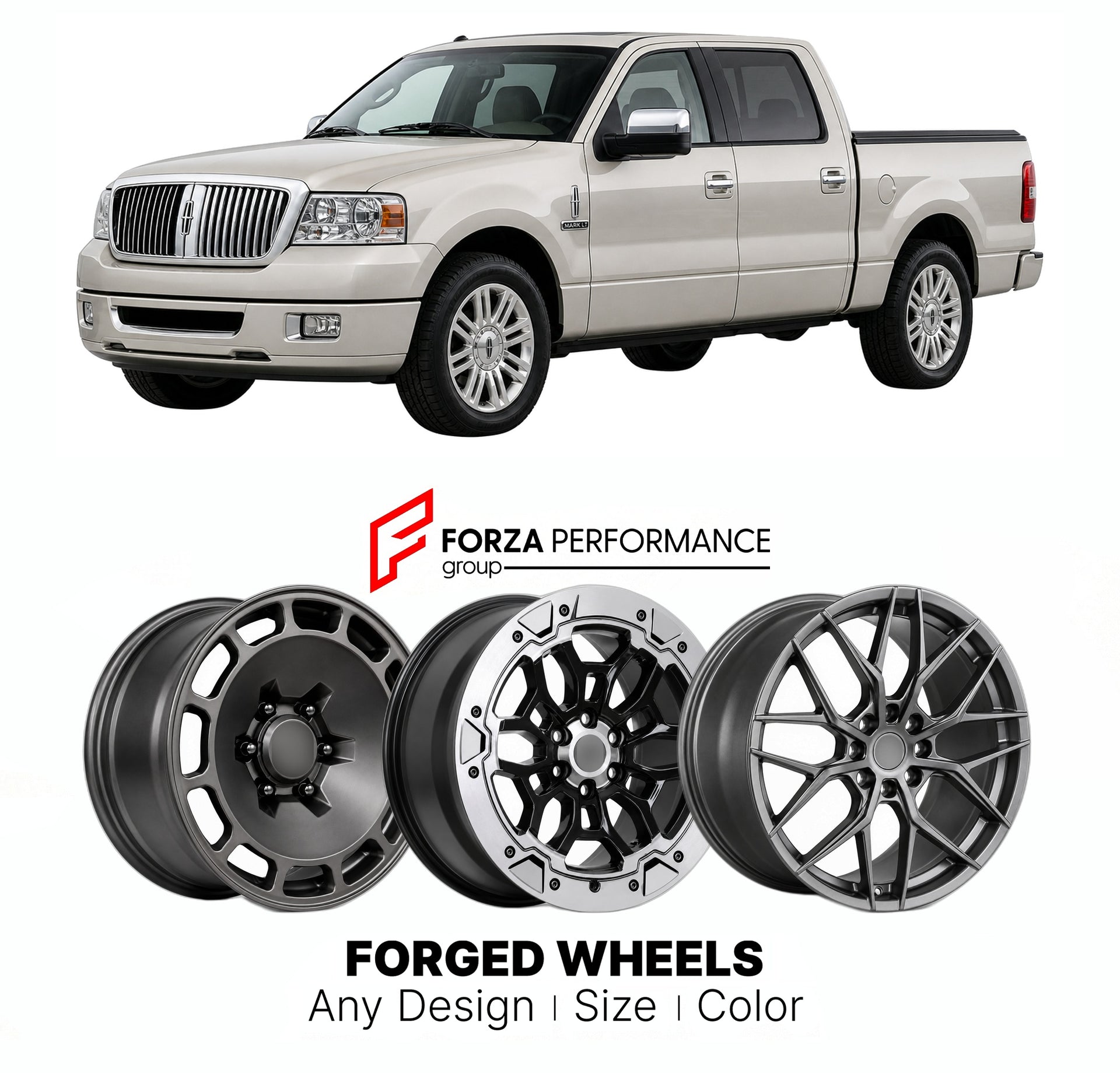 FORGED WHEELS RIMS for LINCOLN MARK LT MEXICO MARKET 2006 - 2014

Custom forged wheels for Lincoln Mark LT Mexico Market 2006 - 2014. Made-to-order monoblock, 2-piece and 3-piece rims in custom sizes, offsets, colors and finishes with guaranteed fitment.

We manufacture premium quality forged wheels rims for Lincoln Mark LT Mexico Market 2006 - 2014 in any design, size, color.

THIS WHEEL DESIGN CAN BE CUSTOM-MADE FOR YOUR CAR IN ANY SIZE AND COLOR OPTIONS
Available in monoblock, 2-piece, 3-piece, duoblock,