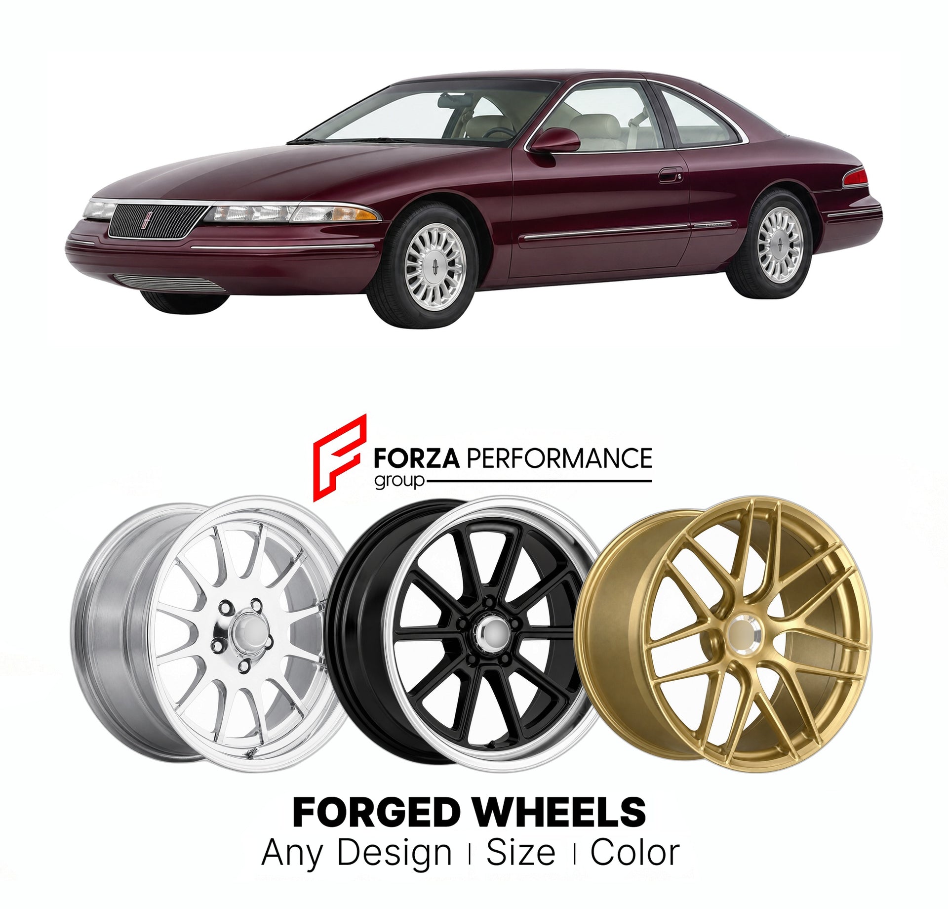 FORGED WHEELS RIMS for LINCOLN MARK VIII COLLECTORS EDITION FN10 1993 - 1998

Custom forged wheels for Lincoln Mark VIII Collectors Edition FN10 1993 - 1998. Made-to-order monoblock, 2-piece and 3-piece rims in custom sizes, offsets, colors and finishes with guaranteed fitment.

We manufacture premium quality forged wheels rims for Lincoln Mark VIII Collectors Edition FN10 1993 - 1998 in any design, size, color.

THIS WHEEL DESIGN CAN BE CUSTOM-MADE FOR YOUR CAR IN ANY SIZE AND COLOR OPTIONS
Available in mo