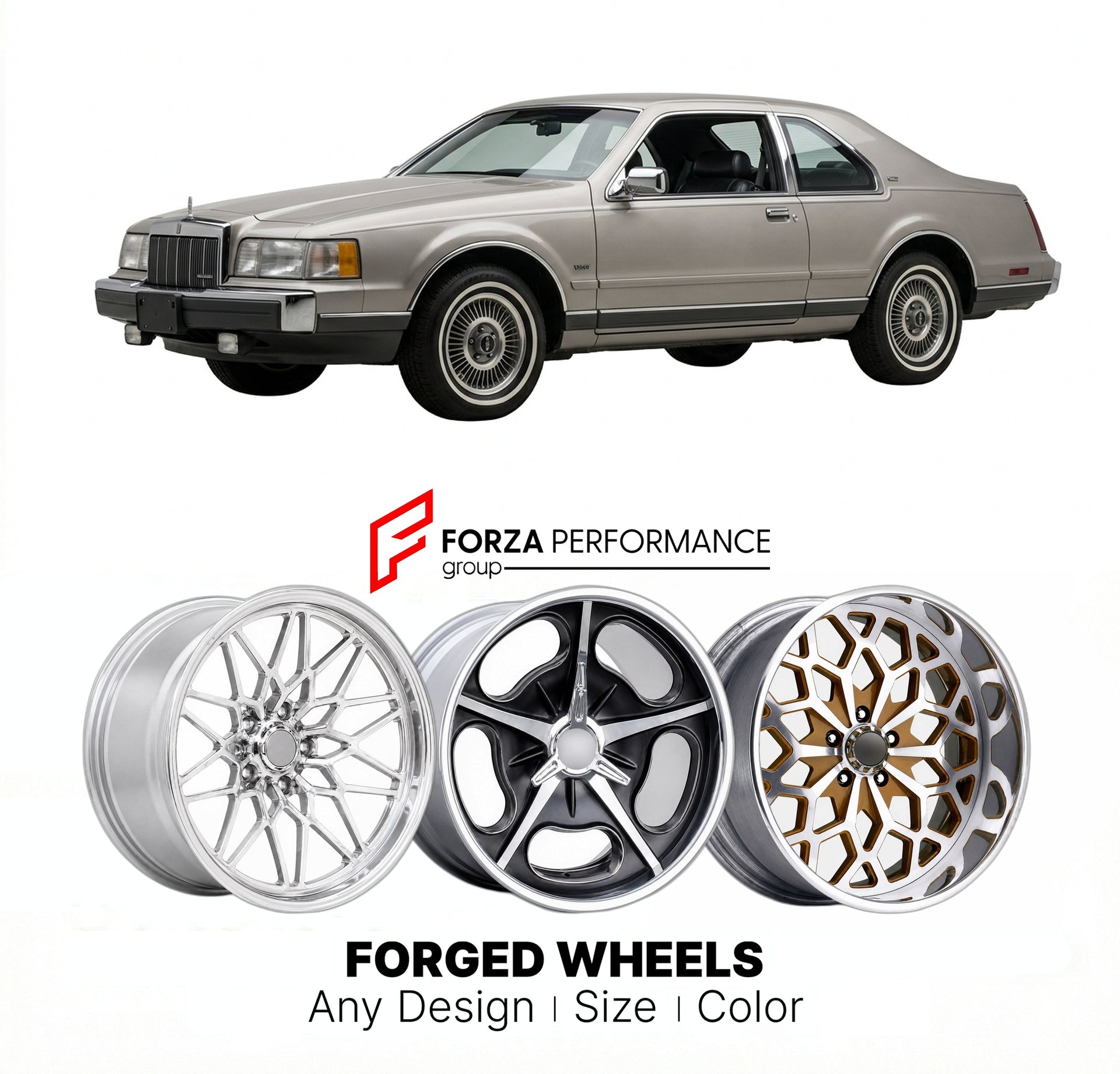 CUSTOM CLASSIC VINTAGE RESTOMOD RETRO OLD SCHOOL FORGED WHEELS RIMS for LINCOLN MARK VII 1984 - 1990
Custom forged wheels for classic American muscle cars. Ideal for restomod builds, vintage restorations, and show cars. Deep dish and retro styling available.

We manufacture premium quality forged wheels rims for Lincoln Mark VII 1984 - 1990 in any design, size, color.

THIS WHEEL DESIGN CAN BE CUSTOM-MADE FOR YOUR CAR IN ANY SIZE AND COLOR OPTIONS
Available in monoblock, 2-piece, 3-piece, duoblock, beadlock