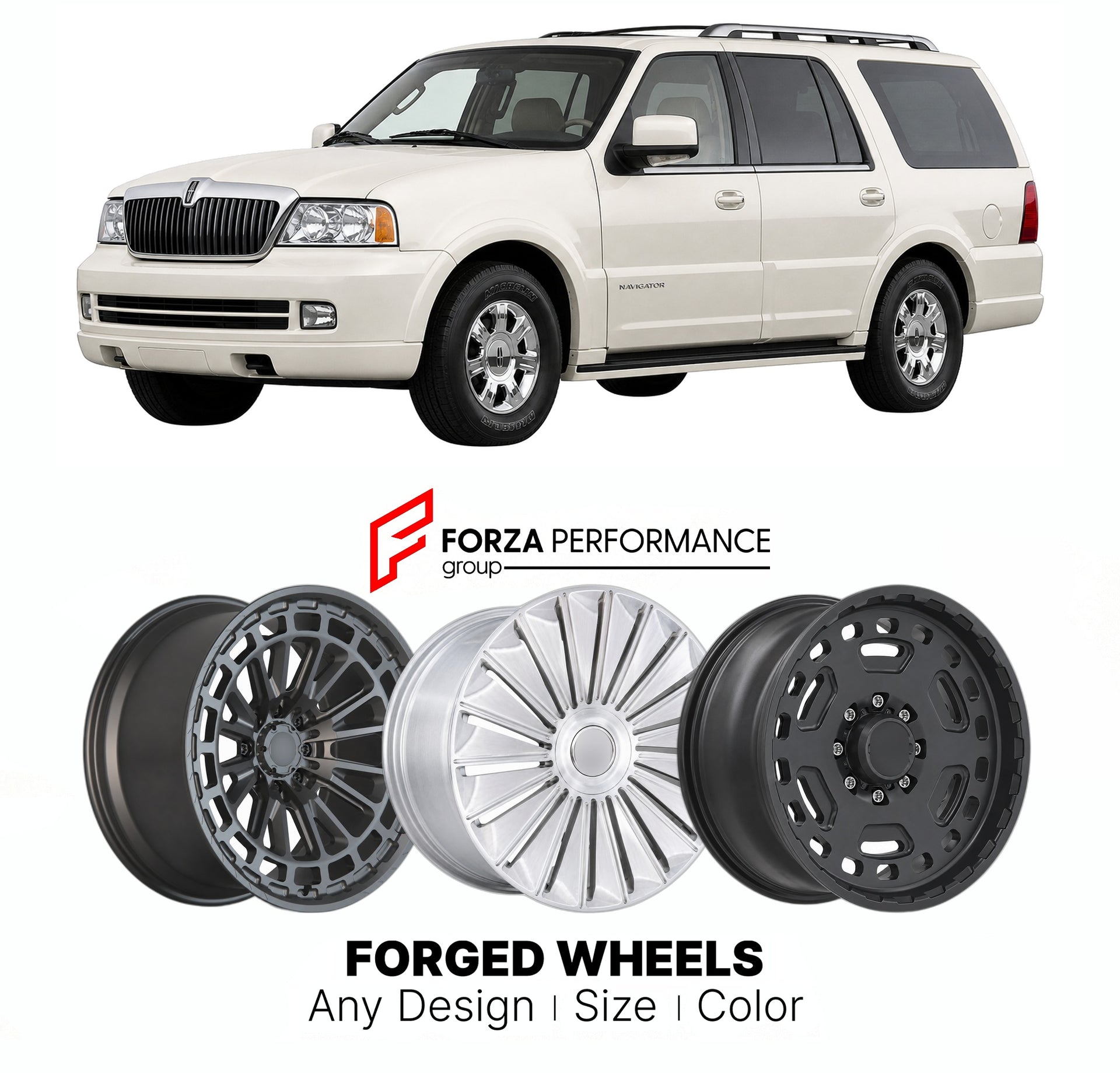 FORGED WHEELS RIMS for LINCOLN NAVIGATOR BASE 1998+

Custom forged wheels for Lincoln Navigator Base 1998+. Made-to-order monoblock, 2-piece and 3-piece rims in custom sizes, offsets, colors and finishes with guaranteed fitment.

We manufacture premium quality forged wheels rims for Lincoln Navigator Base 1998+ in any design, size, color.

THIS WHEEL DESIGN CAN BE CUSTOM-MADE FOR YOUR CAR IN ANY SIZE AND COLOR OPTIONS
Available in monoblock, 2-piece, 3-piece, duoblock, beadlock
3D wheel renderings are provi