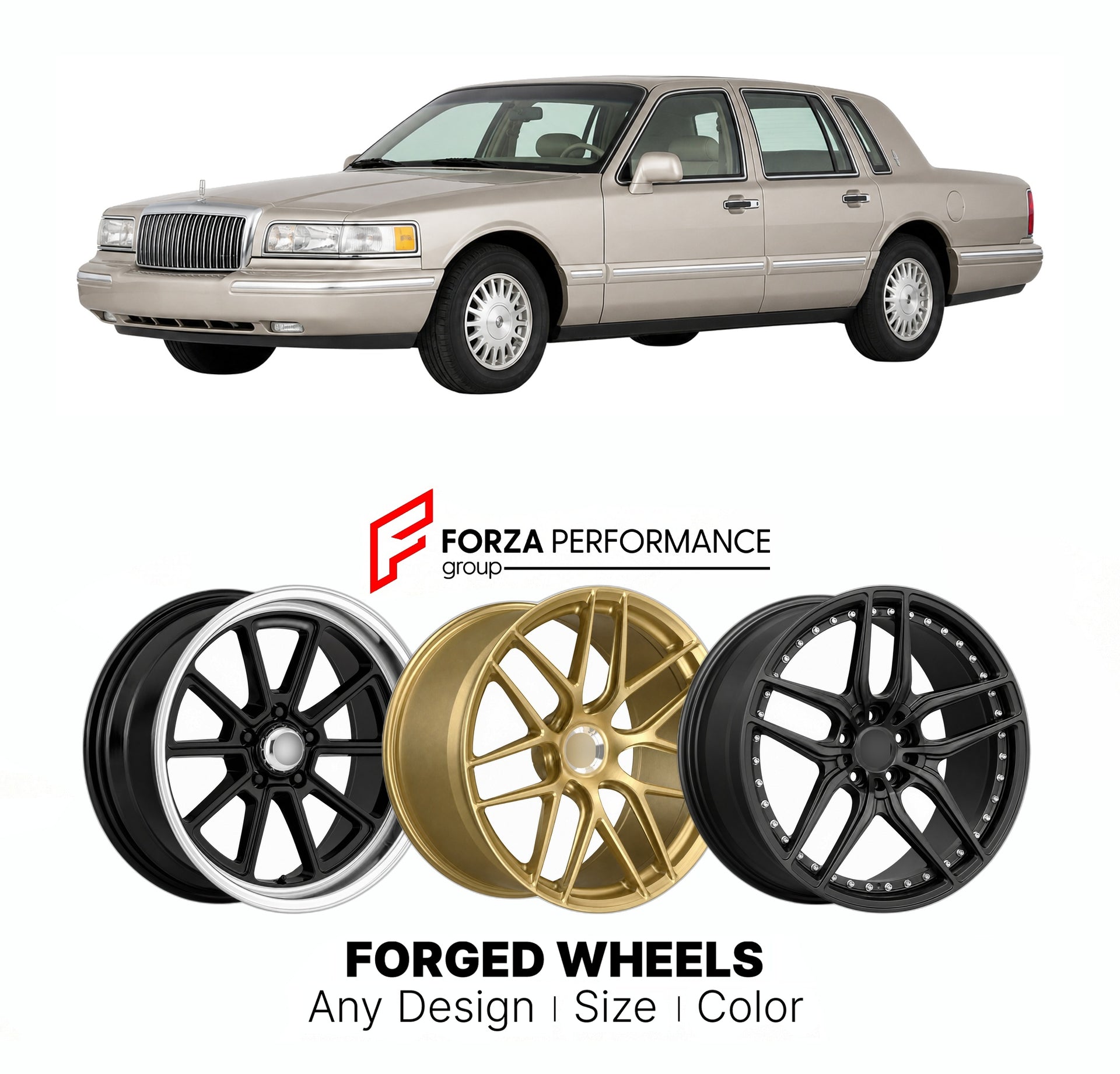 FORGED WHEELS RIMS for LINCOLN TOWN CAR 1998 - 2011

Custom forged wheels for Lincoln Town Car 1998 - 2011. Made-to-order monoblock, 2-piece and 3-piece rims in custom sizes, offsets, colors and finishes with guaranteed fitment.

We manufacture premium quality forged wheels rims for Lincoln Town Car 1998 - 2011 in any design, size, color.

THIS WHEEL DESIGN CAN BE CUSTOM-MADE FOR YOUR CAR IN ANY SIZE AND COLOR OPTIONS
Available in monoblock, 2-piece, 3-piece, duoblock, beadlock
3D wheel renderings are provi
