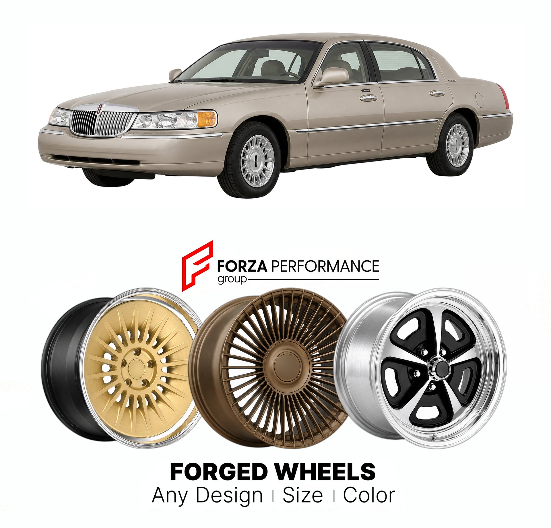 FORGED WHEELS RIMS for LINCOLN TOWN CAR EXECUTIVE 1990 - 2011

Custom forged wheels for Lincoln Town Car Executive 1990 - 2011. Made-to-order monoblock, 2-piece and 3-piece rims in custom sizes, offsets, colors and finishes with guaranteed fitment.

We manufacture premium quality forged wheels rims for Lincoln Town Car Executive 1990 - 2011 in any design, size, color.

THIS WHEEL DESIGN CAN BE CUSTOM-MADE FOR YOUR CAR IN ANY SIZE AND COLOR OPTIONS
Available in monoblock, 2-piece, 3-piece, duoblock, beadlock