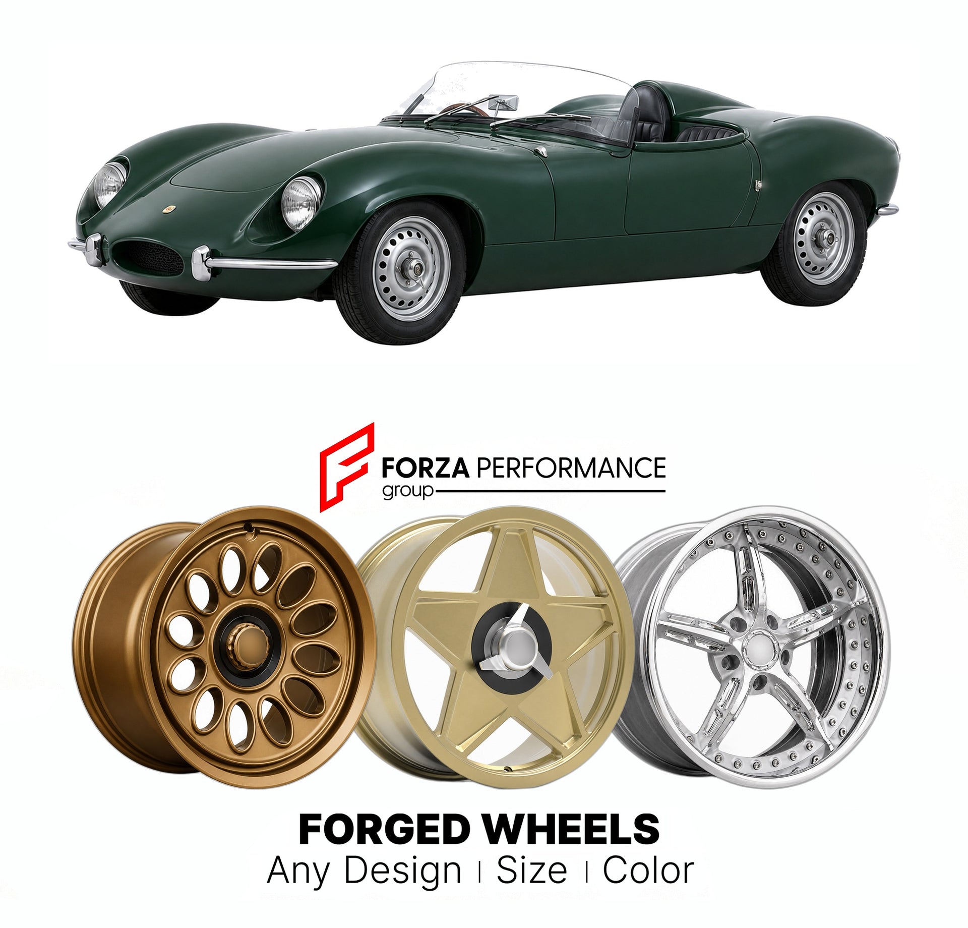 CUSTOM CLASSIC VINTAGE RESTOMOD RETRO OLD SCHOOL FORGED WHEELS RIMS for LOLA MK 1 1958 - 1962

Custom forged wheels for Lola MK 1 1958 - 1962. Classic, vintage, restomod wheel designs made to order in custom sizes, offsets, colors and finishes.

We manufacture premium quality forged wheels rims for Lola MK 1 1958 - 1962 in any design, size, color.

THIS WHEEL DESIGN CAN BE CUSTOM-MADE FOR YOUR CAR IN ANY SIZE AND COLOR OPTIONS
Available in monoblock, 2-piece, 3-piece, duoblock, beadlock
3D wheel renderings 
