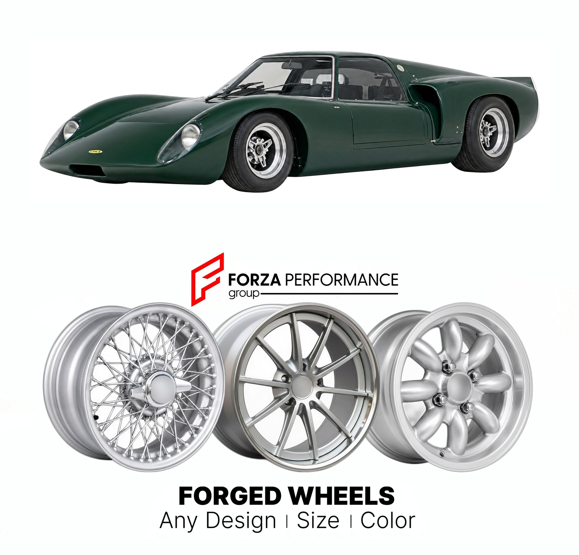 CUSTOM CLASSIC VINTAGE RESTOMOD RETRO OLD SCHOOL FORGED WHEELS RIMS for LOLA T160 GROUP 7 CAN-AM 1968 - 1969

Custom forged wheels for Lola T160 Group 7 Can-Am 1968 - 1969. Classic, vintage, restomod wheel designs made to order in custom sizes, offsets, colors and finishes.

We manufacture premium quality forged wheels rims for Lola T160 Group 7 Can-Am 1968 - 1969 in any design, size, color.

THIS WHEEL DESIGN CAN BE CUSTOM-MADE FOR YOUR CAR IN ANY SIZE AND COLOR OPTIONS
Available in monoblock, 2-piece, 3-p