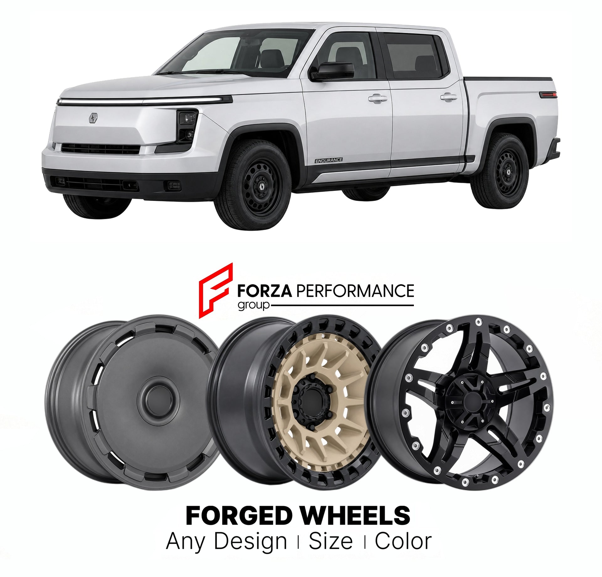 FORGED WHEELS RIMS for LORDSTOWN ENDURANCE FLEET PICKUP 2022 - 2023

Custom forged wheels for Lordstown Endurance Fleet Pickup 2022 - 2023. Made-to-order monoblock, 2-piece and 3-piece rims in custom sizes, offsets, colors and finishes with guaranteed fitment.

We manufacture premium quality forged wheels rims for Lordstown Endurance Fleet Pickup 2022 - 2023 in any design, size, color.

THIS WHEEL DESIGN CAN BE CUSTOM-MADE FOR YOUR CAR IN ANY SIZE AND COLOR OPTIONS
Available in monoblock, 2-piece, 3-piece, 