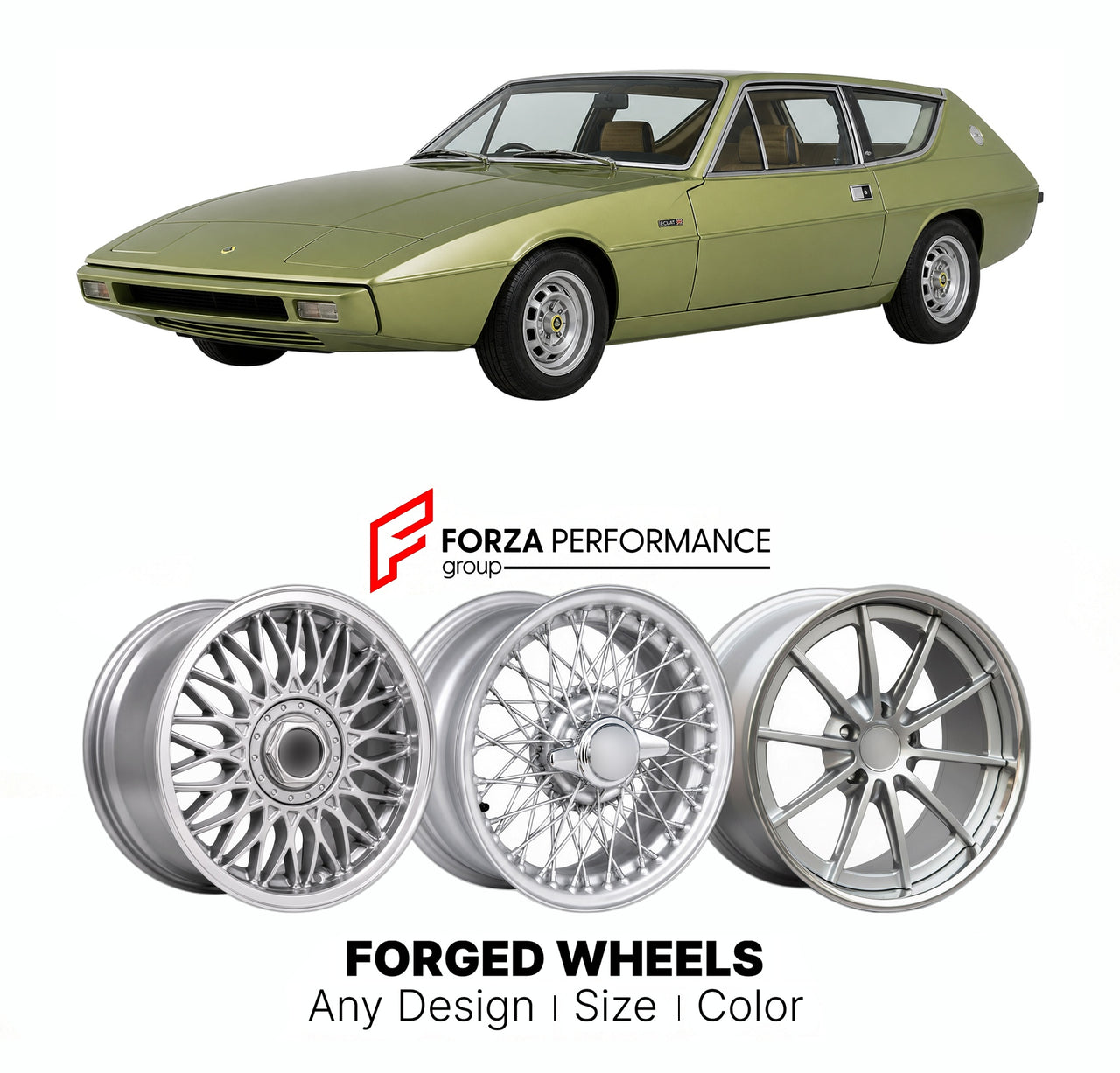 CUSTOM CLASSIC VINTAGE RESTOMOD RETRO OLD SCHOOL FORGED WHEELS RIMS for LOTUS ECLAT TYPE 76 1975 - 1982

Custom forged wheels for Lotus Eclat Type 76 1975 - 1982. Classic, vintage, restomod wheel designs made to order in custom sizes, offsets, colors and finishes.

We manufacture premium quality forged wheels rims for Lotus Eclat Type 76 1975 - 1982 in any design, size, color.

THIS WHEEL DESIGN CAN BE CUSTOM-MADE FOR YOUR CAR IN ANY SIZE AND COLOR OPTIONS
Available in monoblock, 2-piece, 3-piece, duoblock,