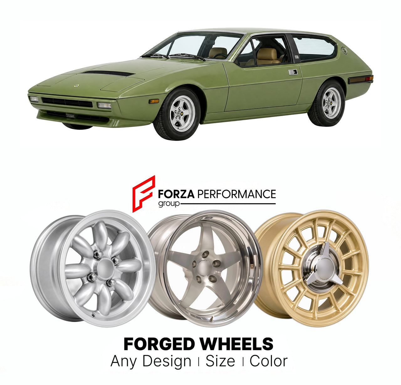 CUSTOM CLASSIC VINTAGE RESTOMOD RETRO OLD SCHOOL FORGED WHEELS RIMS for LOTUS ECLAT TYPE 76 84 1975 - 1982

Custom forged wheels for Lotus Eclat Type 76 84 1975 - 1982. Classic, vintage, restomod wheel designs made to order in custom sizes, offsets, colors and finishes.

We manufacture premium quality forged wheels rims for Lotus Eclat Type 76 84 1975 - 1982 in any design, size, color.

THIS WHEEL DESIGN CAN BE CUSTOM-MADE FOR YOUR CAR IN ANY SIZE AND COLOR OPTIONS
Available in monoblock, 2-piece, 3-piece, 
