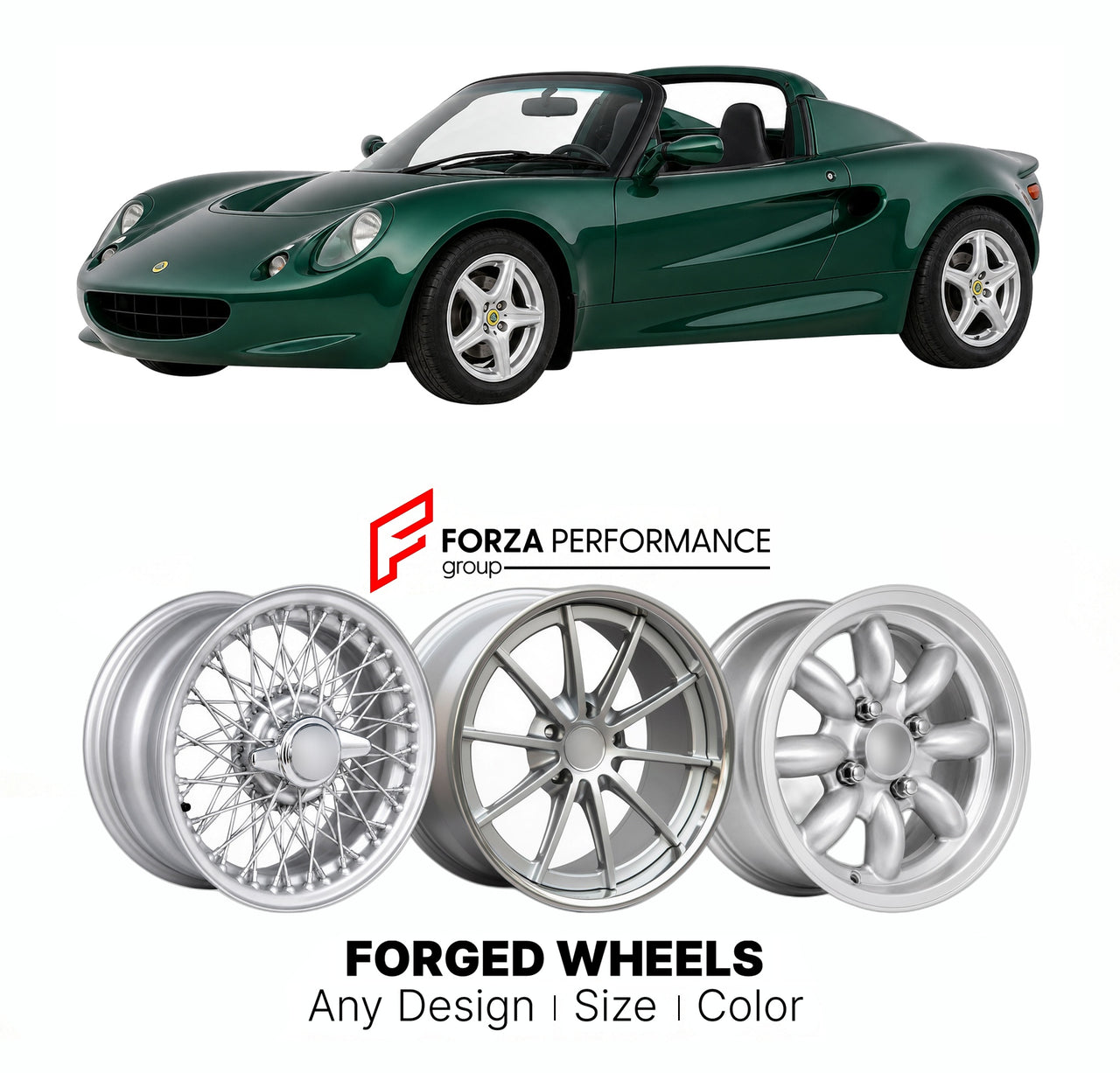 CUSTOM CLASSIC VINTAGE RESTOMOD RETRO OLD SCHOOL FORGED WHEELS RIMS for LOTUS ELISE SERIES 1 1996 - 2001

Custom forged wheels for Lotus Elise Series 1 1996 - 2001. Classic, vintage, restomod wheel designs made to order in custom sizes, offsets, colors and finishes.

We manufacture premium quality forged wheels rims for Lotus Elise Series 1 1996 - 2001 in any design, size, color.

THIS WHEEL DESIGN CAN BE CUSTOM-MADE FOR YOUR CAR IN ANY SIZE AND COLOR OPTIONS
Available in monoblock, 2-piece, 3-piece, duoblo
