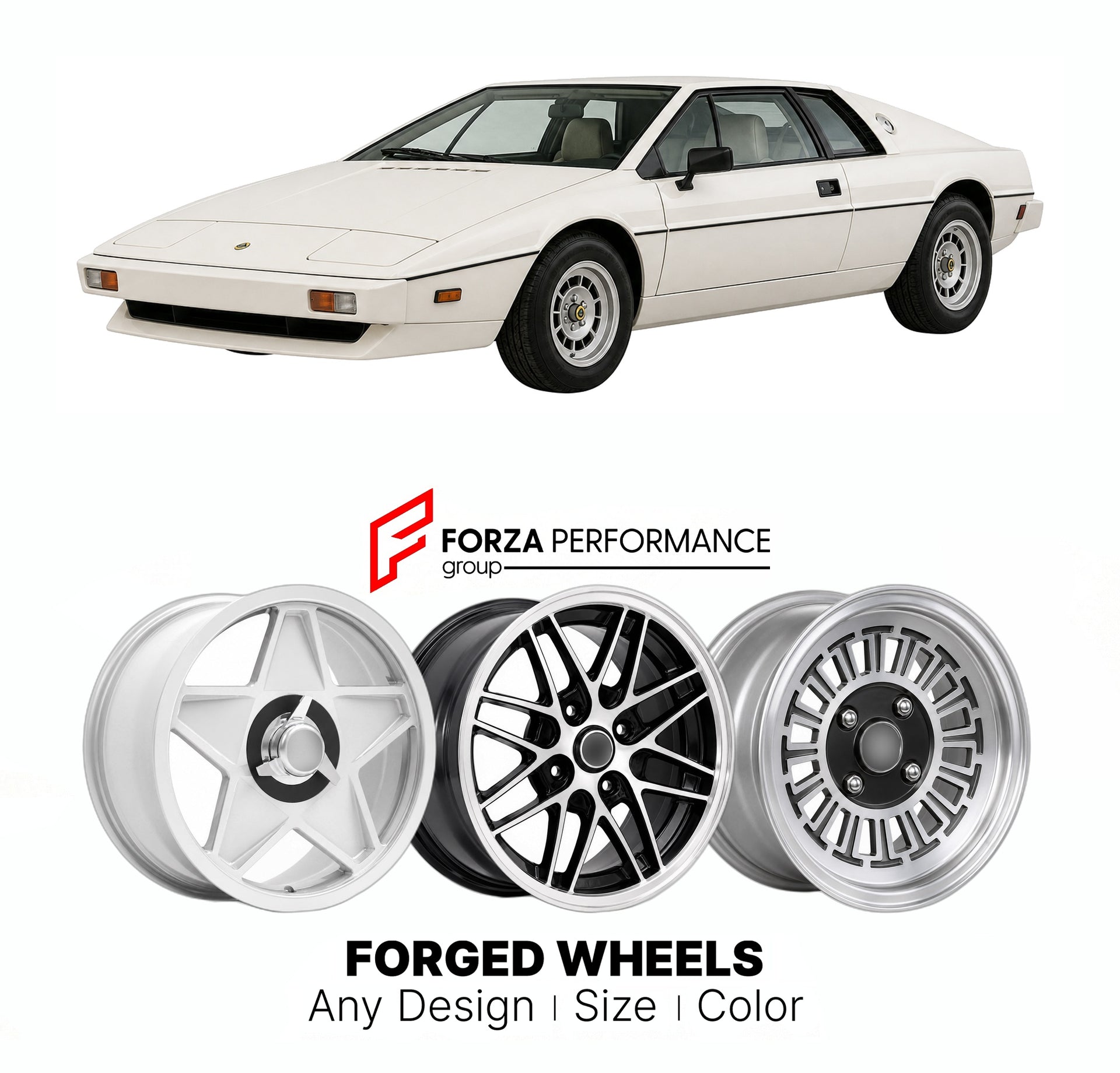 CUSTOM CLASSIC VINTAGE RESTOMOD RETRO OLD SCHOOL FORGED WHEELS RIMS for LOTUS ESPRIT S2 1978 - 1981

Custom forged wheels for Lotus Esprit S2 1978 - 1981. Classic, vintage, restomod wheel designs made to order in custom sizes, offsets, colors and finishes.

We manufacture premium quality forged wheels rims for Lotus Esprit S2 1978 - 1981 in any design, size, color.

THIS WHEEL DESIGN CAN BE CUSTOM-MADE FOR YOUR CAR IN ANY SIZE AND COLOR OPTIONS
Available in monoblock, 2-piece, 3-piece, duoblock, beadlock
3D