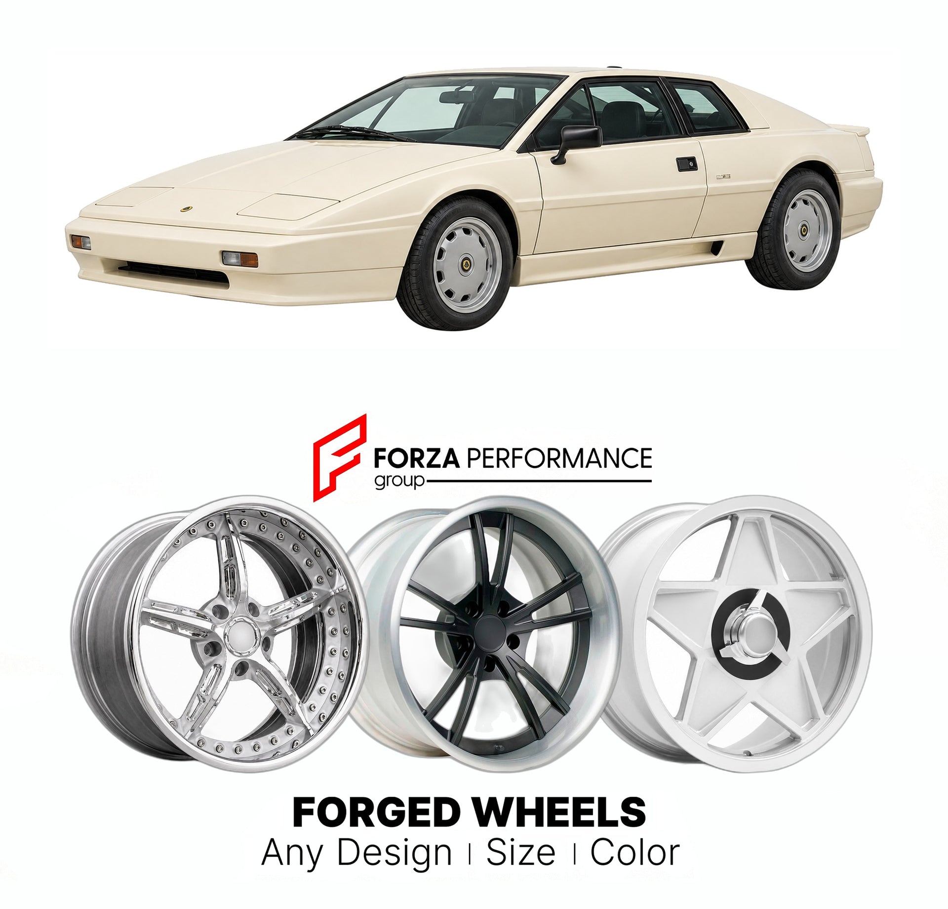 CUSTOM CLASSIC VINTAGE RESTOMOD RETRO OLD SCHOOL FORGED WHEELS RIMS for LOTUS ESPRIT STEVENS X180 1987 - 1993

Custom forged wheels for Lotus Esprit Stevens X180 1987 - 1993. Classic, vintage, restomod wheel designs made to order in custom sizes, offsets, colors and finishes.

We manufacture premium quality forged wheels rims for Lotus Esprit Stevens X180 1987 - 1993 in any design, size, color.

THIS WHEEL DESIGN CAN BE CUSTOM-MADE FOR YOUR CAR IN ANY SIZE AND COLOR OPTIONS
Available in monoblock, 2-piece, 