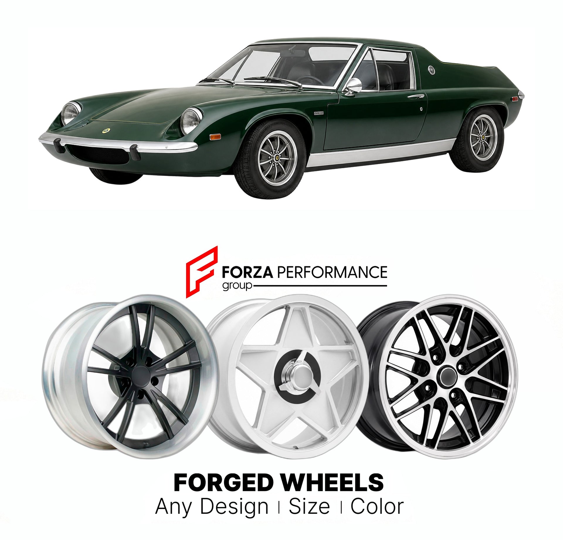 CUSTOM CLASSIC VINTAGE RESTOMOD RETRO OLD SCHOOL FORGED WHEELS RIMS for LOTUS EUROPA TWIN CAM SPECIAL 1971 - 1975

Custom forged wheels for Lotus Europa Twin Cam Special 1971 - 1975. Classic, vintage, restomod wheel designs made to order in custom sizes, offsets, colors and finishes.

We manufacture premium quality forged wheels rims for Lotus Europa Twin Cam Special 1971 - 1975 in any design, size, color.

THIS WHEEL DESIGN CAN BE CUSTOM-MADE FOR YOUR CAR IN ANY SIZE AND COLOR OPTIONS
Available in monobloc