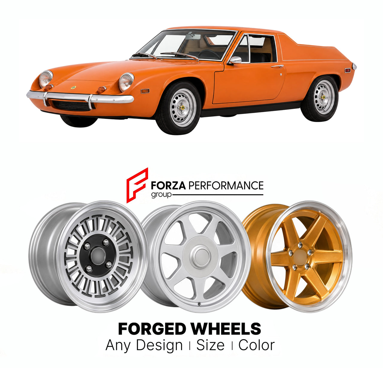 CUSTOM CLASSIC VINTAGE RESTOMOD RETRO OLD SCHOOL FORGED WHEELS RIMS for LOTUS EUROPA TYPE 46 54 74 1966 - 1975

Custom forged wheels for Lotus Europa Type 46 54 74 1966 - 1975. Classic, vintage, restomod wheel designs made to order in custom sizes, offsets, colors and finishes.

We manufacture premium quality forged wheels rims for Lotus Europa Type 46 54 74 1966 - 1975 in any design, size, color.

THIS WHEEL DESIGN CAN BE CUSTOM-MADE FOR YOUR CAR IN ANY SIZE AND COLOR OPTIONS
Available in monoblock, 2-piec