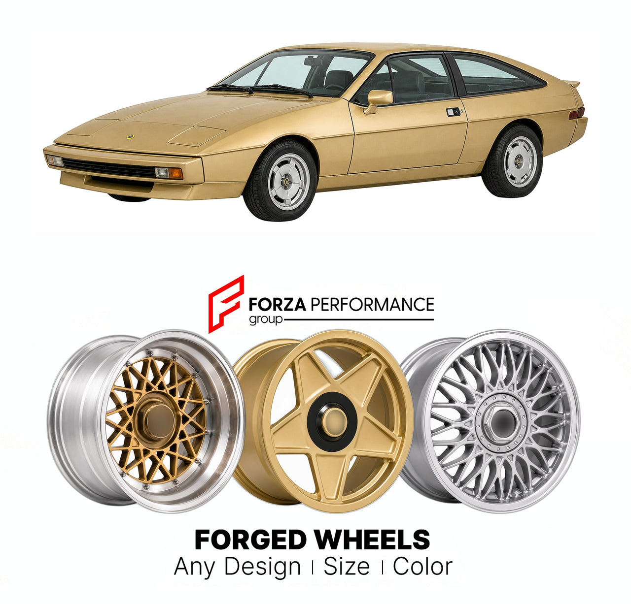 CUSTOM CLASSIC VINTAGE RESTOMOD RETRO OLD SCHOOL FORGED WHEELS RIMS for LOTUS EXCEL TYPE 89 1982 - 1992

Custom forged wheels for Lotus Excel Type 89 1982 - 1992. Classic, vintage, restomod wheel designs made to order in custom sizes, offsets, colors and finishes.

We manufacture premium quality forged wheels rims for Lotus Excel Type 89 1982 - 1992 in any design, size, color.

THIS WHEEL DESIGN CAN BE CUSTOM-MADE FOR YOUR CAR IN ANY SIZE AND COLOR OPTIONS
Available in monoblock, 2-piece, 3-piece, duoblock,