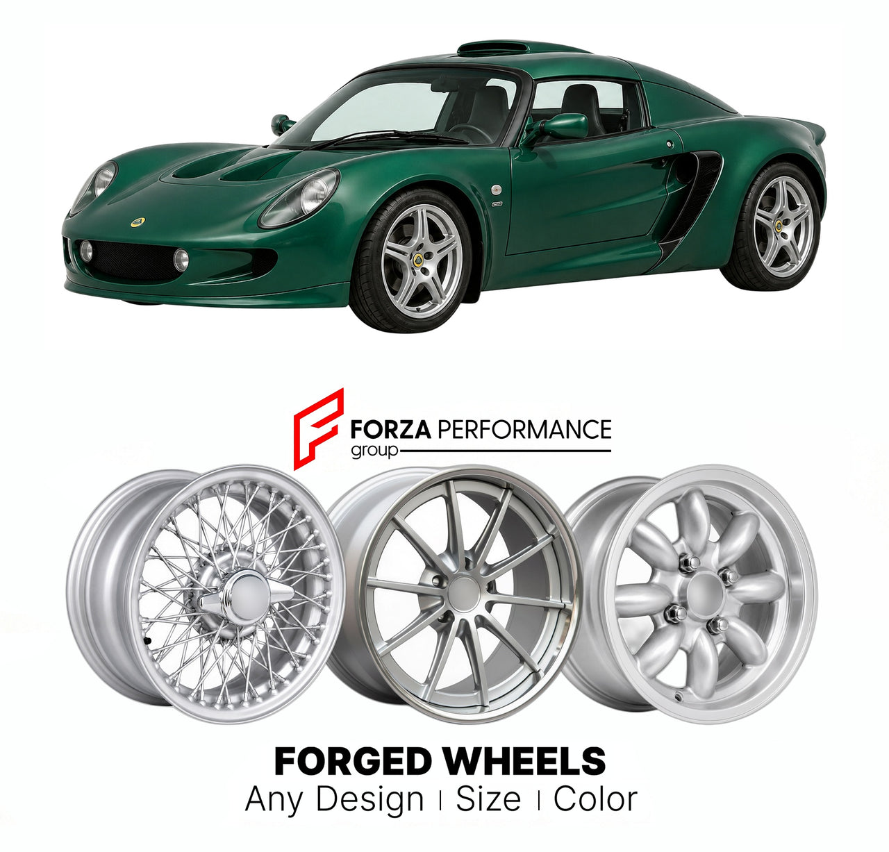 CUSTOM CLASSIC VINTAGE RESTOMOD RETRO OLD SCHOOL FORGED WHEELS RIMS for LOTUS EXIGE SERIES 1 2000 - 2001

Custom forged wheels for Lotus Exige Series 1 2000 - 2001. Classic, vintage, restomod wheel designs made to order in custom sizes, offsets, colors and finishes.

We manufacture premium quality forged wheels rims for Lotus Exige Series 1 2000 - 2001 in any design, size, color.

THIS WHEEL DESIGN CAN BE CUSTOM-MADE FOR YOUR CAR IN ANY SIZE AND COLOR OPTIONS
Available in monoblock, 2-piece, 3-piece, duoblo