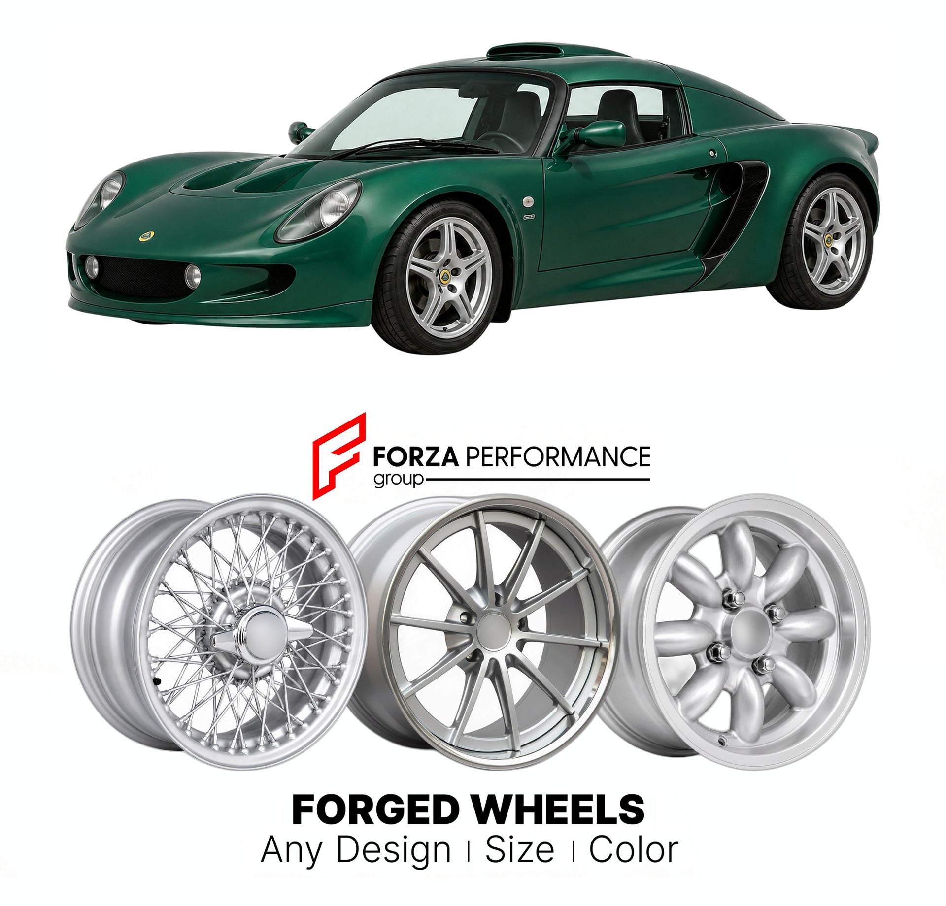 CUSTOM CLASSIC VINTAGE RESTOMOD RETRO OLD SCHOOL FORGED WHEELS RIMS for LOTUS EXIGE SERIES 1 2000 - 2001

Custom forged wheels for Lotus Exige Series 1 2000 - 2001. Classic, vintage, restomod wheel designs made to order in custom sizes, offsets, colors and finishes.

We manufacture premium quality forged wheels rims for Lotus Exige Series 1 2000 - 2001 in any design, size, color.

THIS WHEEL DESIGN CAN BE CUSTOM-MADE FOR YOUR CAR IN ANY SIZE AND COLOR OPTIONS
Available in monoblock, 2-piece, 3-piece, duoblo
