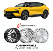 Custom forged wheels for Lotus Geely Eletre 2022+. Made-to-order monoblock, 2-piece and 3-piece wheels in custom sizes, offsets, colors and finishes with guaranteed vehicle fitment.

We manufacture premium quality forged wheels rims for Lotus Geely Eletre 2022+ in any design, size, color.

THIS WHEEL DESIGN CAN BE CUSTOM-MADE FOR YOUR CAR IN ANY SIZE AND COLOR OPTIONS
Available in monoblock, 2-piece, 3-piece, duoblock, beadlock
3D wheel renderings are provided according to the exact dimensions and specifica