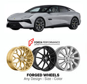 Custom forged wheels for Lotus Geely Emeya 2023+. Made-to-order monoblock, 2-piece and 3-piece wheels in custom sizes, offsets, colors and finishes with guaranteed vehicle fitment.

We manufacture premium quality forged wheels rims for Lotus Geely Emeya 2023+ in any design, size, color.

THIS WHEEL DESIGN CAN BE CUSTOM-MADE FOR YOUR CAR IN ANY SIZE AND COLOR OPTIONS
Available in monoblock, 2-piece, 3-piece, duoblock, beadlock
3D wheel renderings are provided according to the exact dimensions and specificati