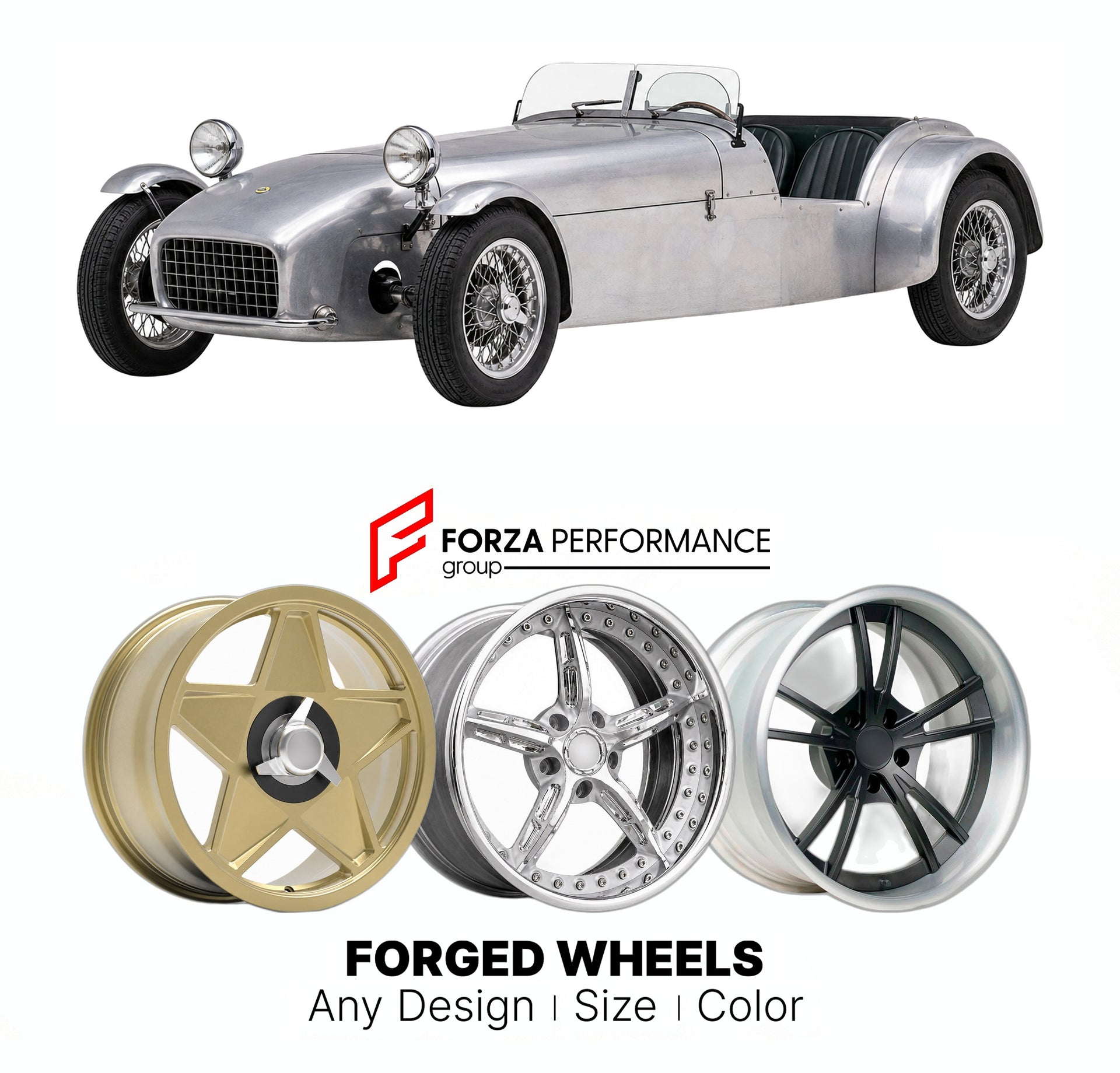 CUSTOM CLASSIC VINTAGE RESTOMOD RETRO OLD SCHOOL FORGED WHEELS RIMS for LOTUS SEVEN SERIES 1 1957 - 1960

Custom forged wheels for Lotus Seven Series 1 1957 - 1960. Classic, vintage, restomod wheel designs made to order in custom sizes, offsets, colors and finishes.

We manufacture premium quality forged wheels rims for Lotus Seven Series 1 1957 - 1960 in any design, size, color.

THIS WHEEL DESIGN CAN BE CUSTOM-MADE FOR YOUR CAR IN ANY SIZE AND COLOR OPTIONS
Available in monoblock, 2-piece, 3-piece, duoblo