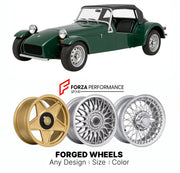 CUSTOM CLASSIC VINTAGE RESTOMOD RETRO OLD SCHOOL FORGED WHEELS RIMS for LOTUS SEVEN SERIES 4 1970 - 1973

Custom forged wheels for Lotus Seven Series 4 1970 - 1973. Classic, vintage, restomod wheel designs made to order in custom sizes, offsets, colors and finishes.

We manufacture premium quality forged wheels rims for Lotus Seven Series 4 1970 - 1973 in any design, size, color.

THIS WHEEL DESIGN CAN BE CUSTOM-MADE FOR YOUR CAR IN ANY SIZE AND COLOR OPTIONS
Available in monoblock, 2-piece, 3-piece, duoblo