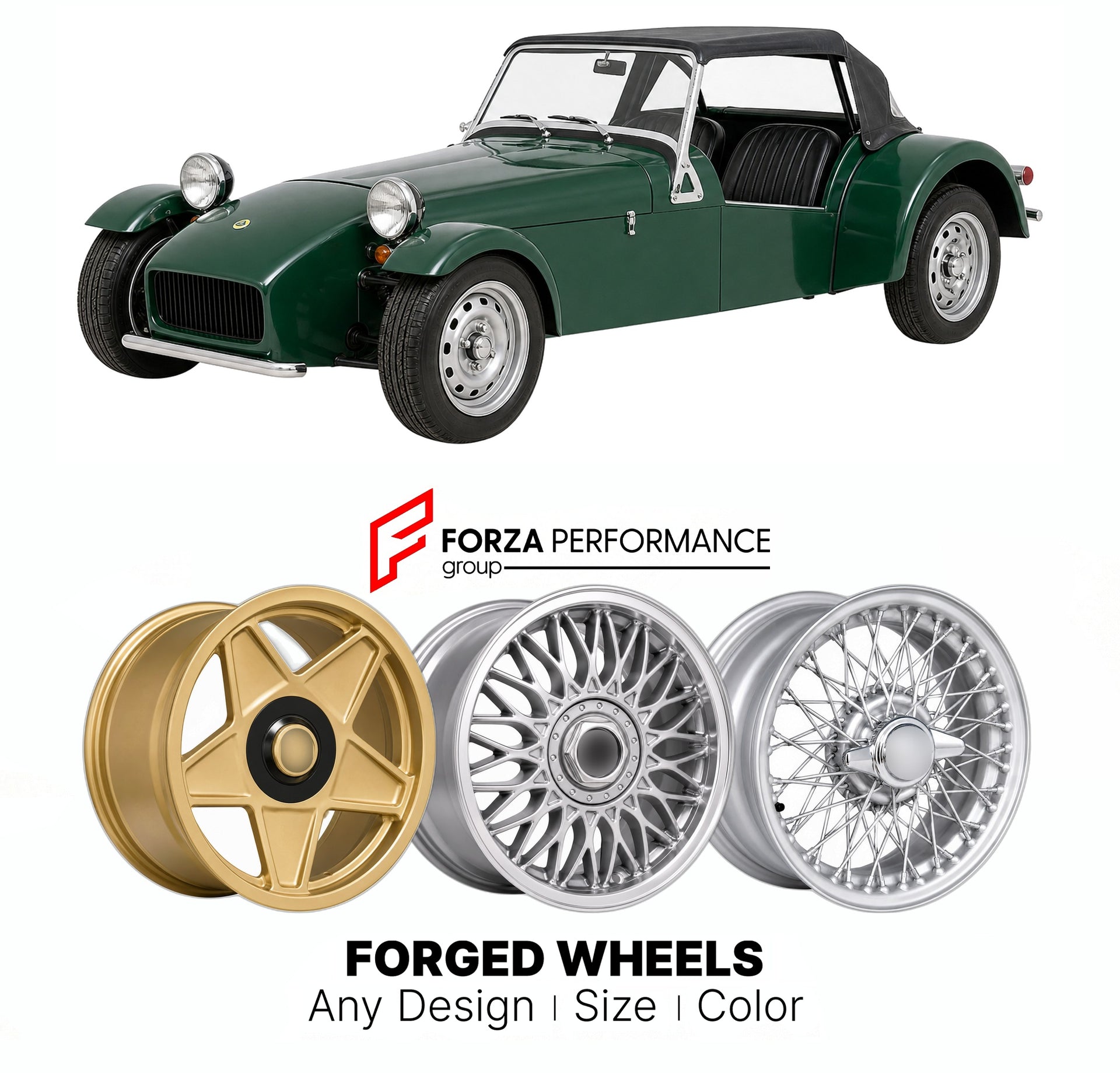 CUSTOM CLASSIC VINTAGE RESTOMOD RETRO OLD SCHOOL FORGED WHEELS RIMS for LOTUS SEVEN SERIES 4 1970 - 1973

Custom forged wheels for Lotus Seven Series 4 1970 - 1973. Classic, vintage, restomod wheel designs made to order in custom sizes, offsets, colors and finishes.

We manufacture premium quality forged wheels rims for Lotus Seven Series 4 1970 - 1973 in any design, size, color.

THIS WHEEL DESIGN CAN BE CUSTOM-MADE FOR YOUR CAR IN ANY SIZE AND COLOR OPTIONS
Available in monoblock, 2-piece, 3-piece, duoblo