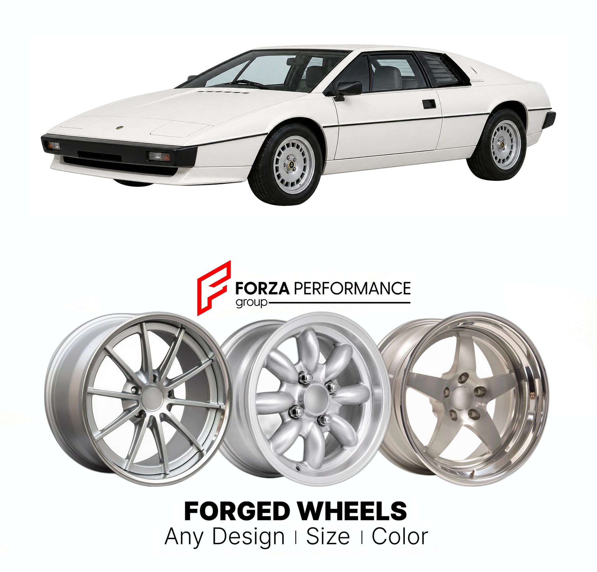 CUSTOM CLASSIC VINTAGE RESTOMOD RETRO OLD SCHOOL FORGED WHEELS RIMS for LOTUS TURBO ESPRIT GIUGIARO 1980 - 1987

Custom forged wheels for Lotus Turbo Esprit Giugiaro 1980 - 1987. Classic, vintage, restomod wheel designs made to order in custom sizes, offsets, colors and finishes.

We manufacture premium quality forged wheels rims for Lotus Turbo Esprit Giugiaro 1980 - 1987 in any design, size, color.

THIS WHEEL DESIGN CAN BE CUSTOM-MADE FOR YOUR CAR IN ANY SIZE AND COLOR OPTIONS
Available in monoblock, 2-p