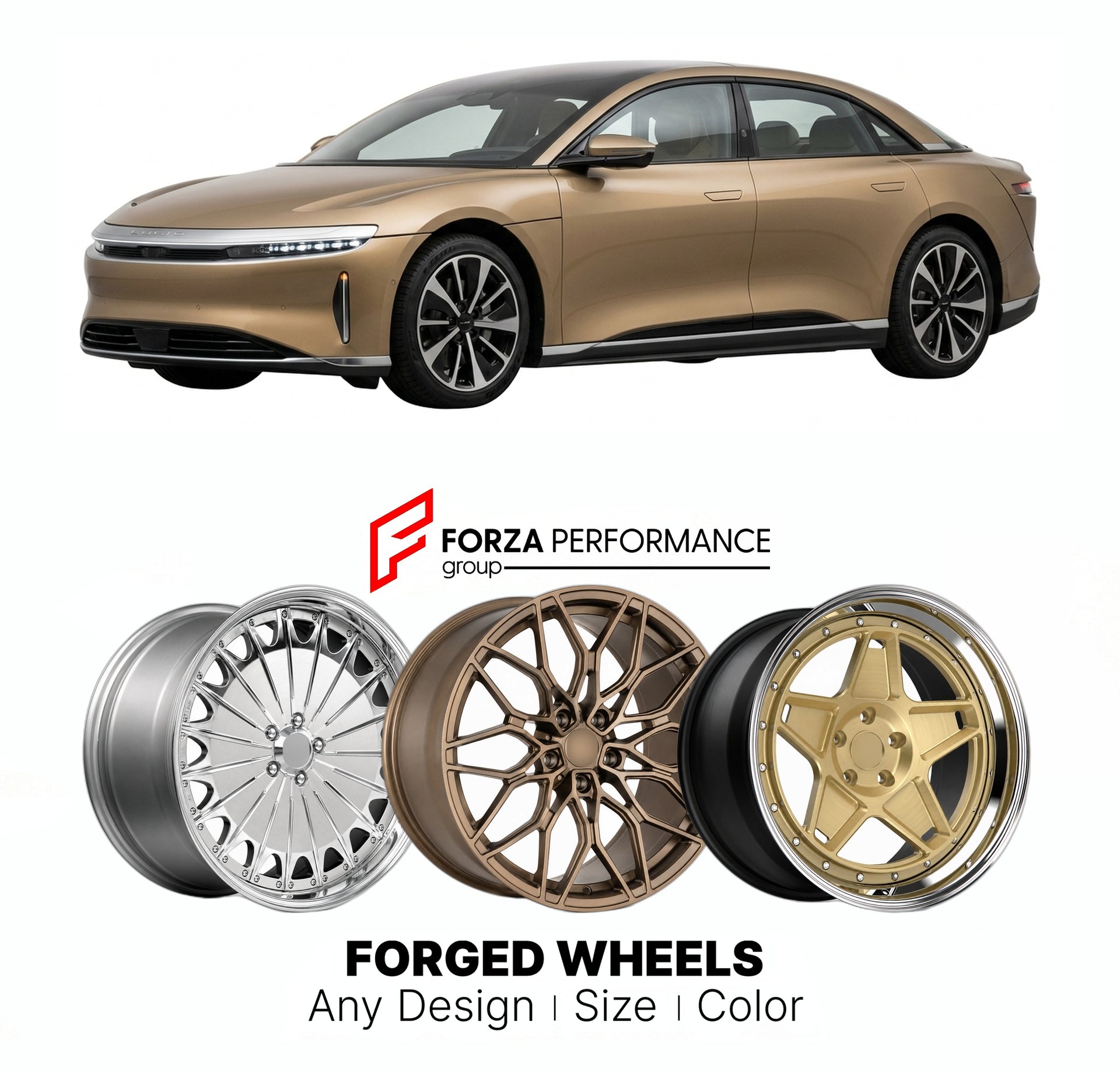 FORGED WHEELS RIMS for LUCID AIR DREAM 2022 - 2023

Custom forged wheels for Lucid Air Dream 2022 - 2023. Made-to-order monoblock, 2-piece and 3-piece rims in custom sizes, offsets, colors and finishes with guaranteed fitment.

We manufacture premium quality forged wheels rims for Lucid Air Dream 2022 - 2023 in any design, size, color.

THIS WHEEL DESIGN CAN BE CUSTOM-MADE FOR YOUR CAR IN ANY SIZE AND COLOR OPTIONS
Available in monoblock, 2-piece, 3-piece, duoblock, beadlock
3D wheel renderings are provided