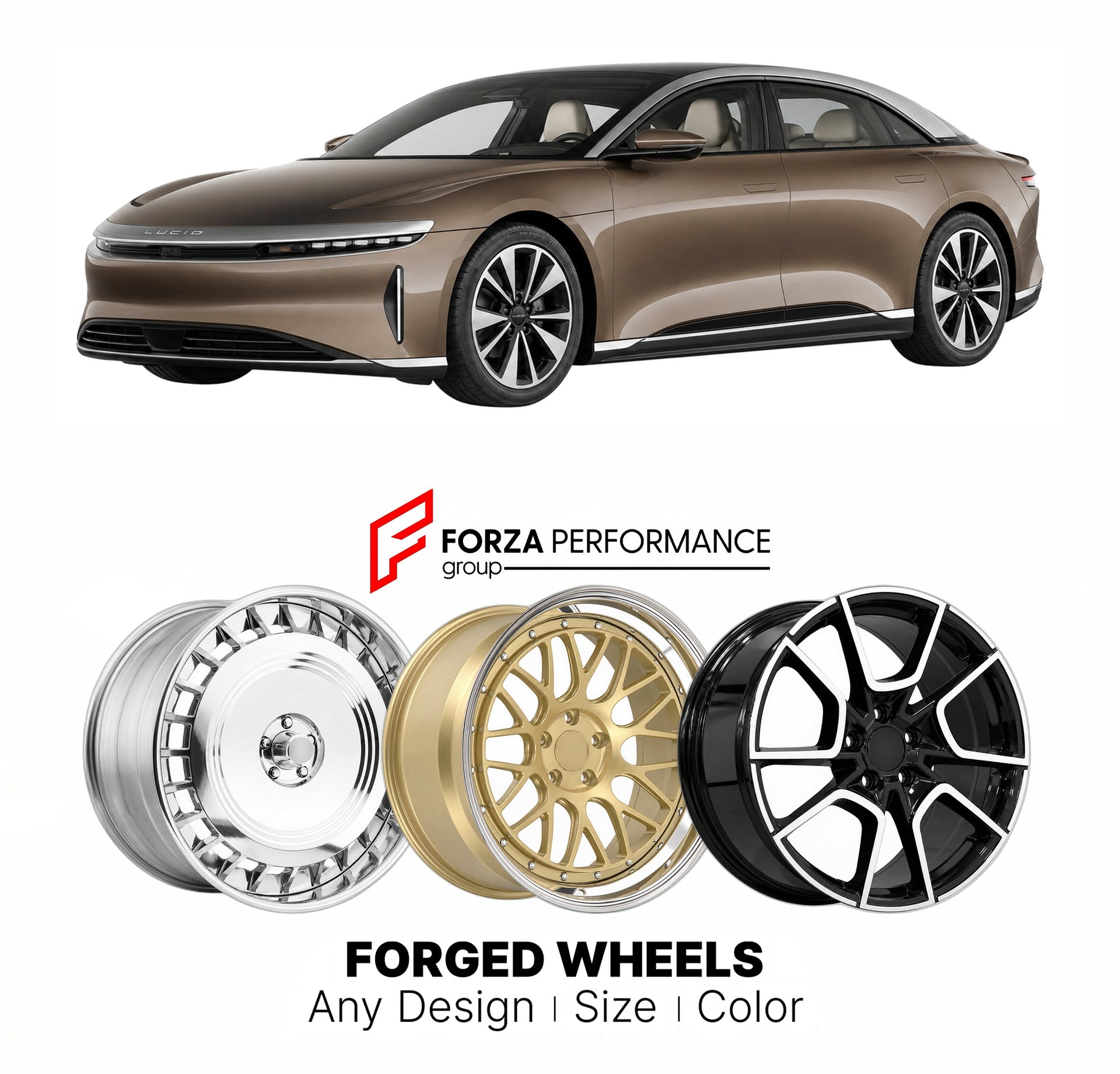 FORGED WHEELS RIMS for LUCID AIR GRAND TOURING 2021+

Custom forged wheels for Lucid Air Grand Touring 2021+. Made-to-order monoblock, 2-piece and 3-piece rims in custom sizes, offsets, colors and finishes with guaranteed fitment.

We manufacture premium quality forged wheels rims for Lucid Air Grand Touring 2021+ in any design, size, color.

THIS WHEEL DESIGN CAN BE CUSTOM-MADE FOR YOUR CAR IN ANY SIZE AND COLOR OPTIONS
Available in monoblock, 2-piece, 3-piece, duoblock, beadlock
3D wheel renderings are pr