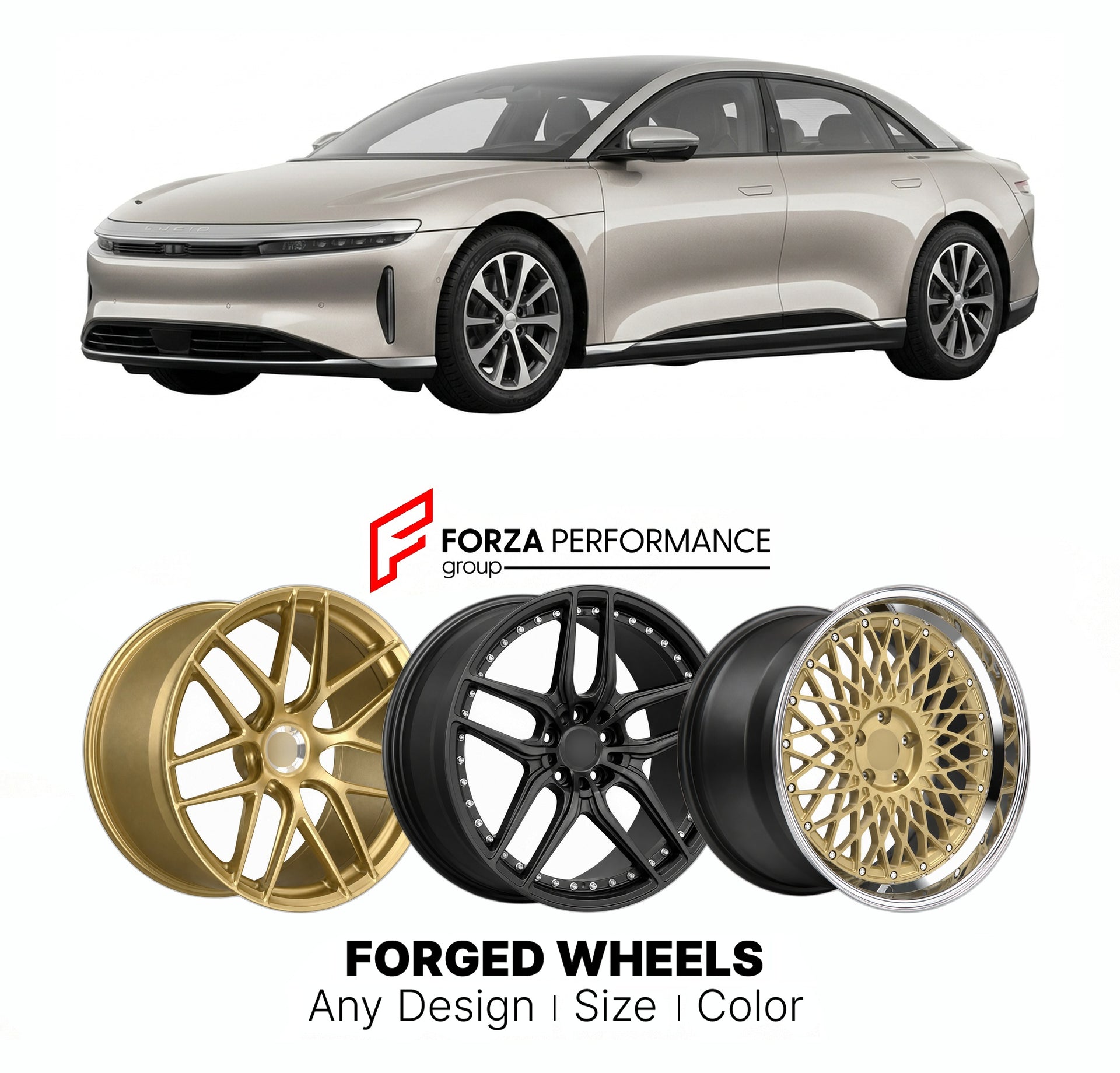 FORGED WHEELS RIMS for LUCID AIR GRAND TOURING 2022 - 2024

Custom forged wheels for Lucid Air Grand Touring 2022 - 2024. Made-to-order monoblock, 2-piece and 3-piece rims in custom sizes, offsets, colors and finishes with guaranteed fitment.

We manufacture premium quality forged wheels rims for Lucid Air Grand Touring 2022 - 2024 in any design, size, color.

THIS WHEEL DESIGN CAN BE CUSTOM-MADE FOR YOUR CAR IN ANY SIZE AND COLOR OPTIONS
Available in monoblock, 2-piece, 3-piece, duoblock, beadlock
3D wheel