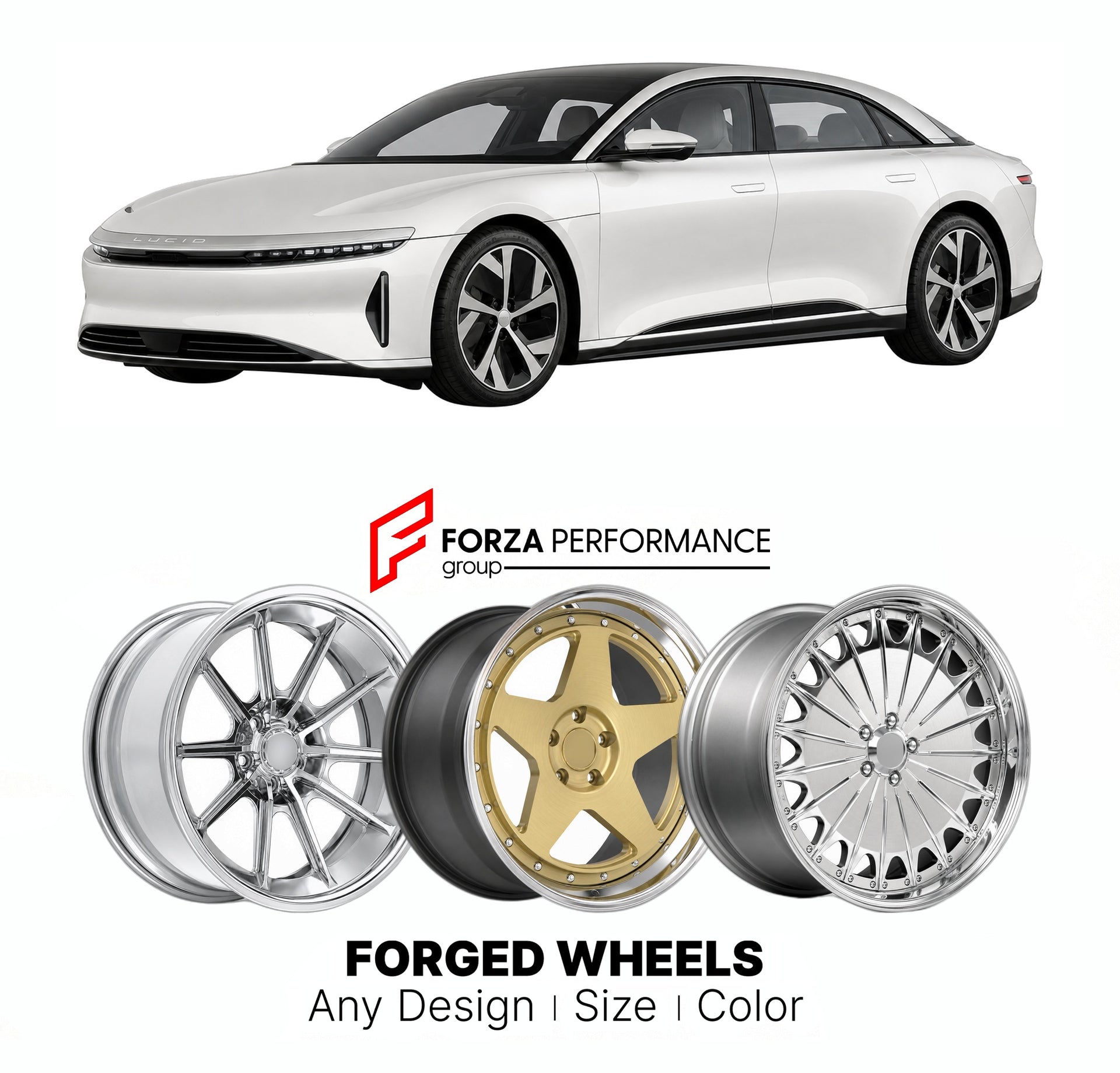FORGED WHEELS RIMS for LUCID AIR TOURING 2021+

Custom forged wheels for Lucid Air Touring 2021+. Made-to-order monoblock, 2-piece and 3-piece rims in custom sizes, offsets, colors and finishes with guaranteed fitment.

We manufacture premium quality forged wheels rims for Lucid Air Touring 2021+ in any design, size, color.

THIS WHEEL DESIGN CAN BE CUSTOM-MADE FOR YOUR CAR IN ANY SIZE AND COLOR OPTIONS
Available in monoblock, 2-piece, 3-piece, duoblock, beadlock
3D wheel renderings are provided according t
