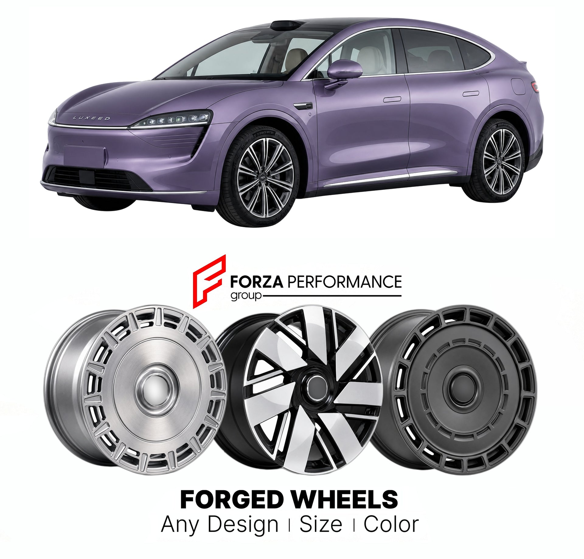 Custom forged wheels for Luxeed Chery Huawei R7 2024+. Made-to-order monoblock, 2-piece and 3-piece wheels in custom sizes, offsets, colors and finishes with guaranteed vehicle fitment.

We manufacture premium quality forged wheels rims for Luxeed Chery Huawei R7 2024+ in any design, size, color.

THIS WHEEL DESIGN CAN BE CUSTOM-MADE FOR YOUR CAR IN ANY SIZE AND COLOR OPTIONS
Available in monoblock, 2-piece, 3-piece, duoblock, beadlock
3D wheel renderings are provided according to the exact dimensions and s