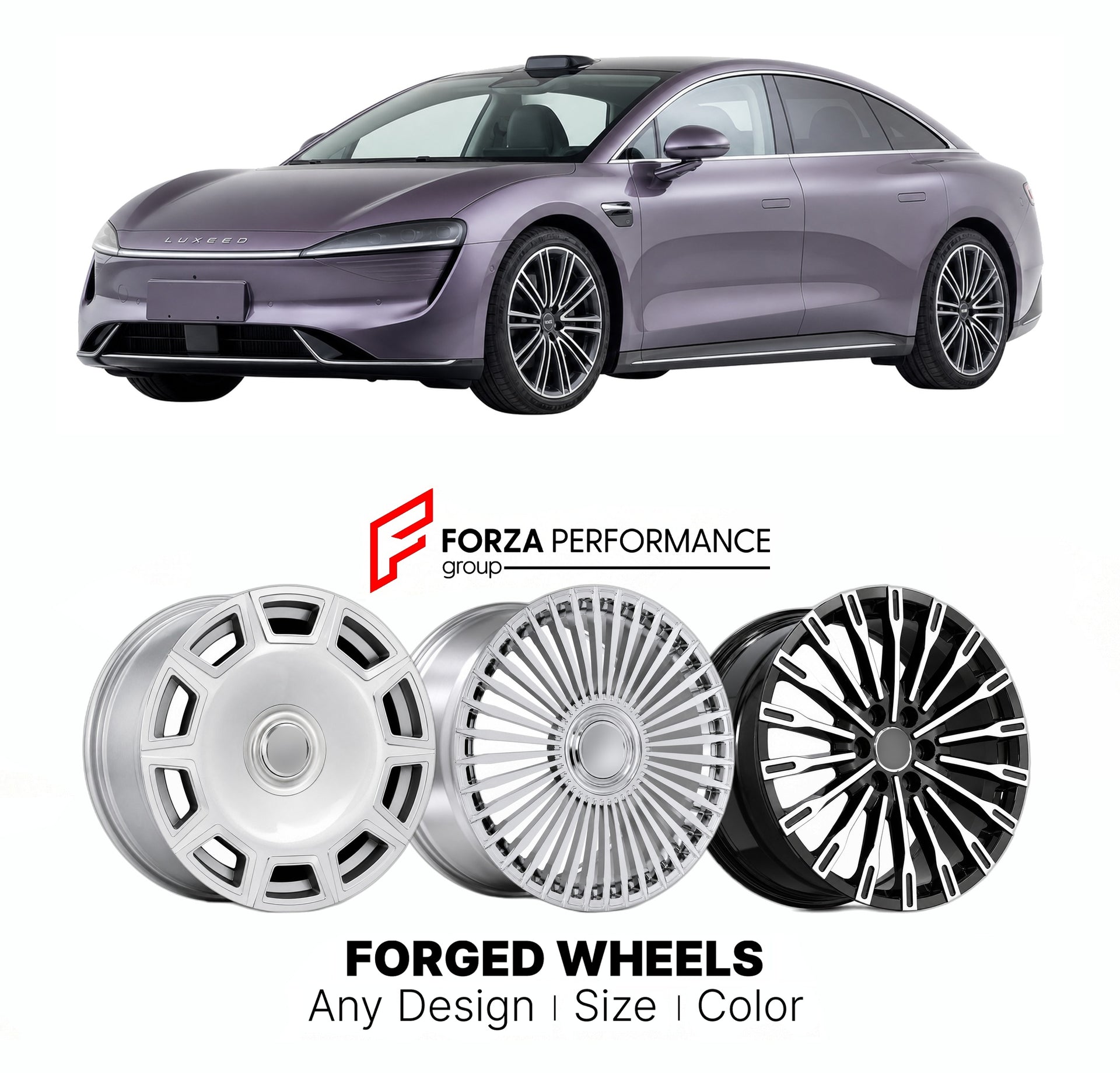 Custom forged wheels for Luxeed Chery Huawei S7 2023+. Made-to-order monoblock, 2-piece and 3-piece wheels in custom sizes, offsets, colors and finishes with guaranteed vehicle fitment.

We manufacture premium quality forged wheels rims for Luxeed Chery Huawei S7 2023+ in any design, size, color.

THIS WHEEL DESIGN CAN BE CUSTOM-MADE FOR YOUR CAR IN ANY SIZE AND COLOR OPTIONS
Available in monoblock, 2-piece, 3-piece, duoblock, beadlock
3D wheel renderings are provided according to the exact dimensions and s