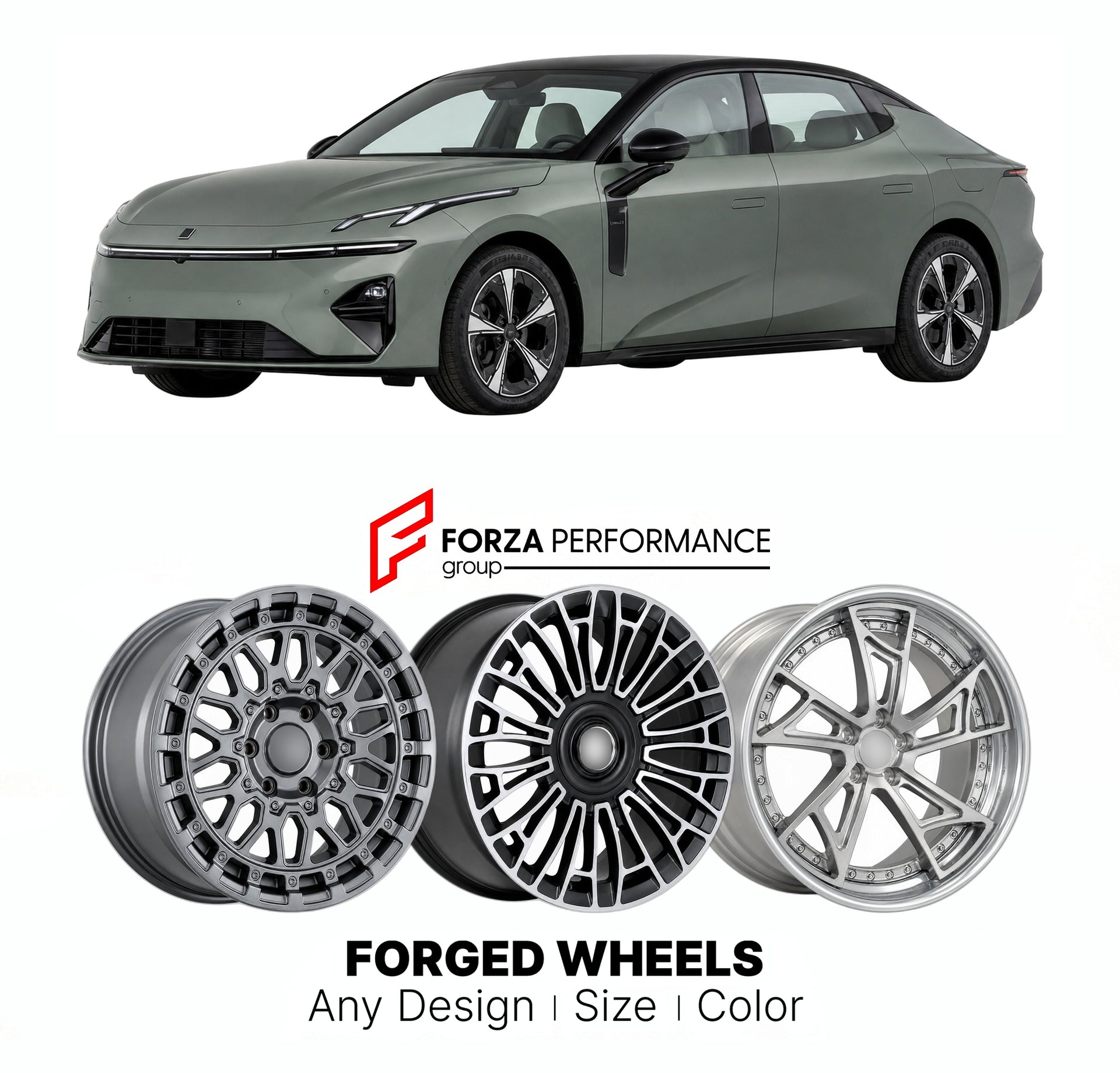 Custom forged wheels for Lynk & Co Geely 07 EM-P 2024+. Made-to-order monoblock, 2-piece and 3-piece wheels in custom sizes, offsets, colors and finishes with guaranteed vehicle fitment.

We manufacture premium quality forged wheels rims for Lynk & Co Geely 07 EM-P 2024+ in any design, size, color.

THIS WHEEL DESIGN CAN BE CUSTOM-MADE FOR YOUR CAR IN ANY SIZE AND COLOR OPTIONS
Available in monoblock, 2-piece, 3-piece, duoblock, beadlock
3D wheel renderings are provided according to the exact dimensions and