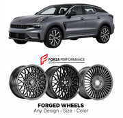 Custom forged wheels for Lynk & Co Geely 5 2019+. Made-to-order monoblock, 2-piece and 3-piece wheels in custom sizes, offsets, colors and finishes with guaranteed vehicle fitment.

We manufacture premium quality forged wheels rims for Lynk & Co Geely 5 2019+ in any design, size, color.

THIS WHEEL DESIGN CAN BE CUSTOM-MADE FOR YOUR CAR IN ANY SIZE AND COLOR OPTIONS
Available in monoblock, 2-piece, 3-piece, duoblock, beadlock
3D wheel renderings are provided according to the exact dimensions and specificati