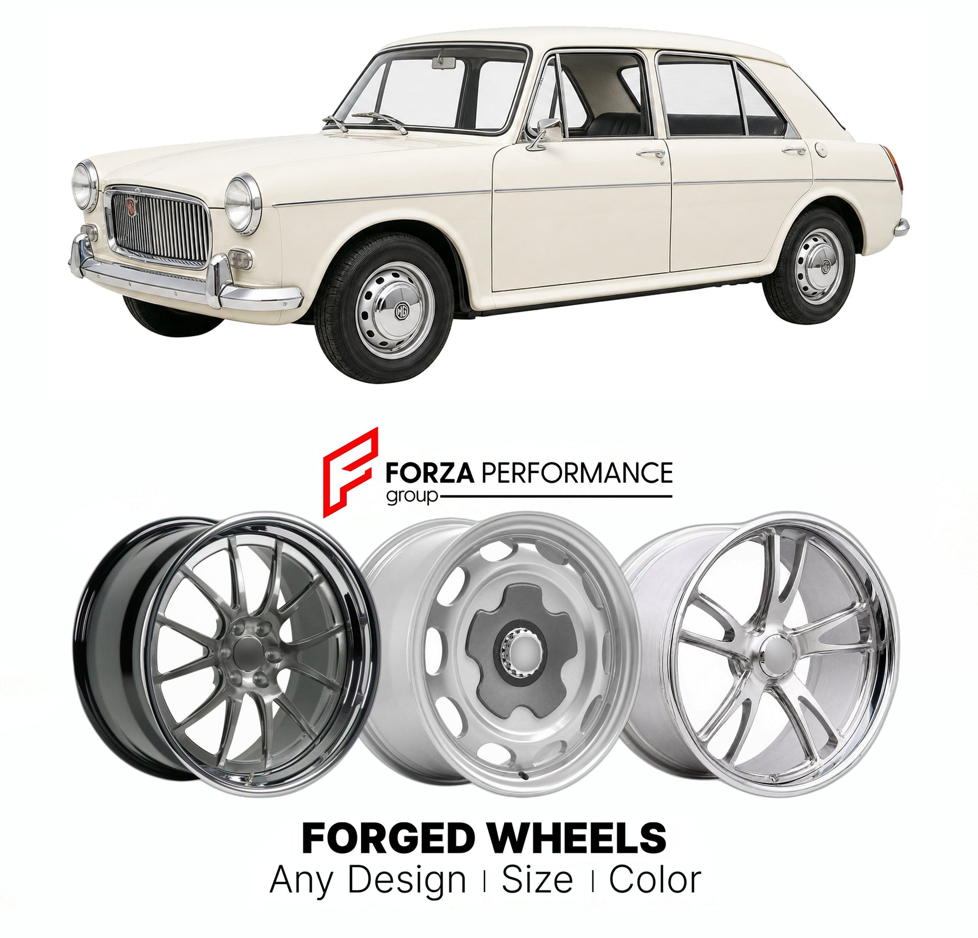 CUSTOM CLASSIC VINTAGE RESTOMOD RETRO OLD SCHOOL FORGED WHEELS RIMS for MG 1300 ADO16 1967 - 1971

Custom forged wheels for MG 1300 ADO16 1967 - 1971. Classic, vintage, restomod wheel designs made to order in custom sizes, offsets, colors and finishes.

We manufacture premium quality forged wheels rims for MG 1300 ADO16 1967 - 1971 in any design, size, color.

THIS WHEEL DESIGN CAN BE CUSTOM-MADE FOR YOUR CAR IN ANY SIZE AND COLOR OPTIONS
Available in monoblock, 2-piece, 3-piece, duoblock, beadlock
3D wheel