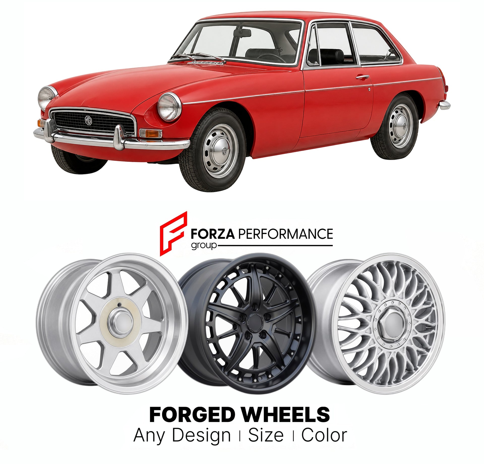 CUSTOM CLASSIC VINTAGE RESTOMOD RETRO OLD SCHOOL FORGED WHEELS RIMS for MG 1300 MK II ADO16 1968 - 1971

Custom forged wheels for MG 1300 MK II ADO16 1968 - 1971. Classic, vintage, restomod wheel designs made to order in custom sizes, offsets, colors and finishes.

We manufacture premium quality forged wheels rims for MG 1300 MK II ADO16 1968 - 1971 in any design, size, color.

THIS WHEEL DESIGN CAN BE CUSTOM-MADE FOR YOUR CAR IN ANY SIZE AND COLOR OPTIONS
Available in monoblock, 2-piece, 3-piece, duoblock,