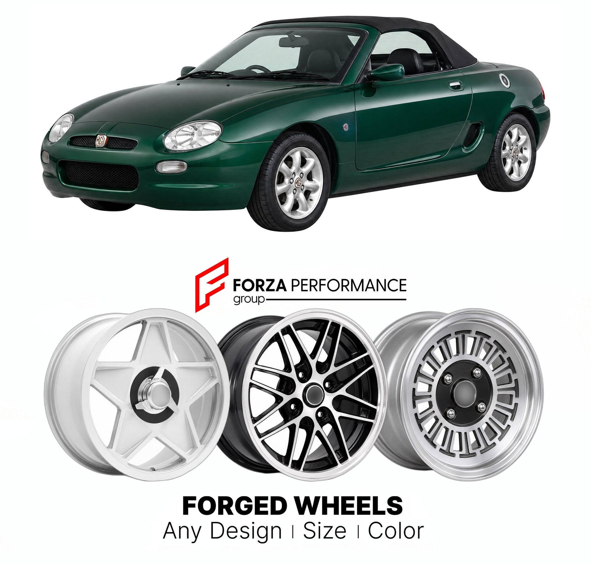 CUSTOM CLASSIC VINTAGE RESTOMOD RETRO OLD SCHOOL FORGED WHEELS RIMS for MG F 1995 - 2002

Custom forged wheels for MG F 1995 - 2002. Classic, vintage, restomod wheel designs made to order in custom sizes, offsets, colors and finishes.

We manufacture premium quality forged wheels rims for MG F 1995 - 2002 in any design, size, color.

THIS WHEEL DESIGN CAN BE CUSTOM-MADE FOR YOUR CAR IN ANY SIZE AND COLOR OPTIONS
Available in monoblock, 2-piece, 3-piece, duoblock, beadlock
3D wheel renderings are provided ac