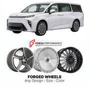 Custom forged wheels for MG M9 Maxus MIFA 9 Twin 2024+. Made-to-order monoblock, 2-piece and 3-piece wheels in custom sizes, offsets, colors and finishes with guaranteed vehicle fitment.

We manufacture premium quality forged wheels rims for MG M9 Maxus MIFA 9 Twin 2024+ in any design, size, color.

THIS WHEEL DESIGN CAN BE CUSTOM-MADE FOR YOUR CAR IN ANY SIZE AND COLOR OPTIONS
Available in monoblock, 2-piece, 3-piece, duoblock, beadlock
3D wheel renderings are provided according to the exact dimensions and