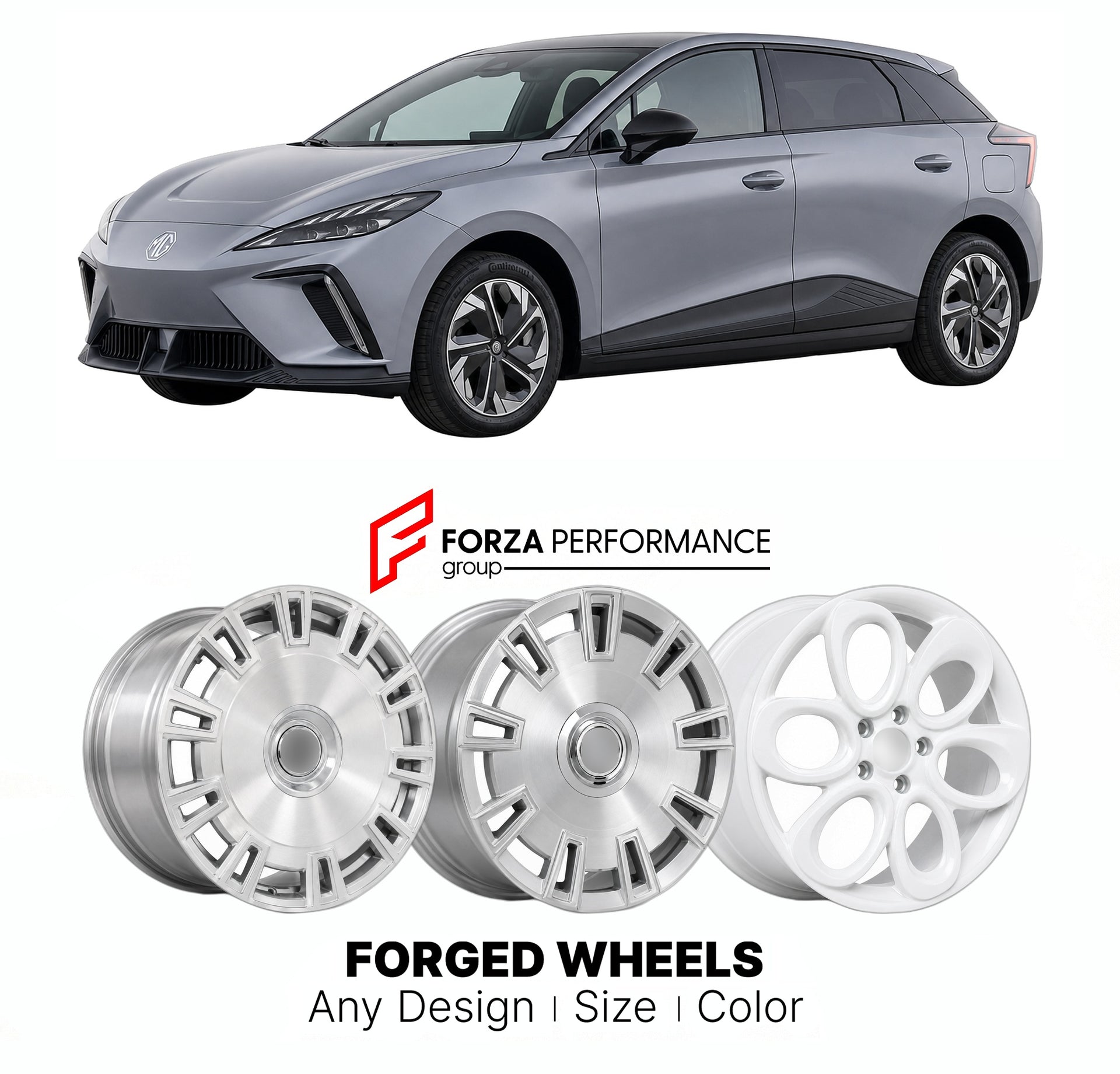 Custom forged wheels for MG MG4 EV Mulan 2022+. Made-to-order monoblock, 2-piece and 3-piece wheels in custom sizes, offsets, colors and finishes with guaranteed vehicle fitment.

We manufacture premium quality forged wheels rims for MG MG4 EV Mulan 2022+ in any design, size, color.

THIS WHEEL DESIGN CAN BE CUSTOM-MADE FOR YOUR CAR IN ANY SIZE AND COLOR OPTIONS
Available in monoblock, 2-piece, 3-piece, duoblock, beadlock
3D wheel renderings are provided according to the exact dimensions and specifications 