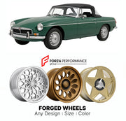 CUSTOM CLASSIC VINTAGE RESTOMOD RETRO OLD SCHOOL FORGED WHEELS RIMS for MG MGB 1962 - 1980

Custom forged wheels for MG MGB 1962 - 1980. Classic, vintage, restomod wheel designs made to order in custom sizes, offsets, colors and finishes.

We manufacture premium quality forged wheels rims for MG MGB 1962 - 1980 in any design, size, color.

THIS WHEEL DESIGN CAN BE CUSTOM-MADE FOR YOUR CAR IN ANY SIZE AND COLOR OPTIONS
Available in monoblock, 2-piece, 3-piece, duoblock, beadlock
3D wheel renderings are provi