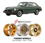 CUSTOM CLASSIC VINTAGE RESTOMOD RETRO OLD SCHOOL FORGED WHEELS RIMS for MG MGB GT 1974 - 1980

Custom forged wheels for MG MGB GT 1974 - 1980. Classic, vintage, restomod wheel designs made to order in custom sizes, offsets, colors and finishes.

We manufacture premium quality forged wheels rims for MG MGB GT 1974 - 1980 in any design, size, color.

THIS WHEEL DESIGN CAN BE CUSTOM-MADE FOR YOUR CAR IN ANY SIZE AND COLOR OPTIONS
Available in monoblock, 2-piece, 3-piece, duoblock, beadlock
3D wheel renderings 