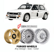 CUSTOM CLASSIC VINTAGE RESTOMOD RETRO OLD SCHOOL FORGED WHEELS RIMS for MG METRO 6R4 GROUP B 1984 - 1987

Custom forged wheels for MG Metro 6R4 Group B 1984 - 1987. Classic, vintage, restomod wheel designs made to order in custom sizes, offsets, colors and finishes.

We manufacture premium quality forged wheels rims for MG Metro 6R4 Group B 1984 - 1987 in any design, size, color.

THIS WHEEL DESIGN CAN BE CUSTOM-MADE FOR YOUR CAR IN ANY SIZE AND COLOR OPTIONS
Available in monoblock, 2-piece, 3-piece, duoblo